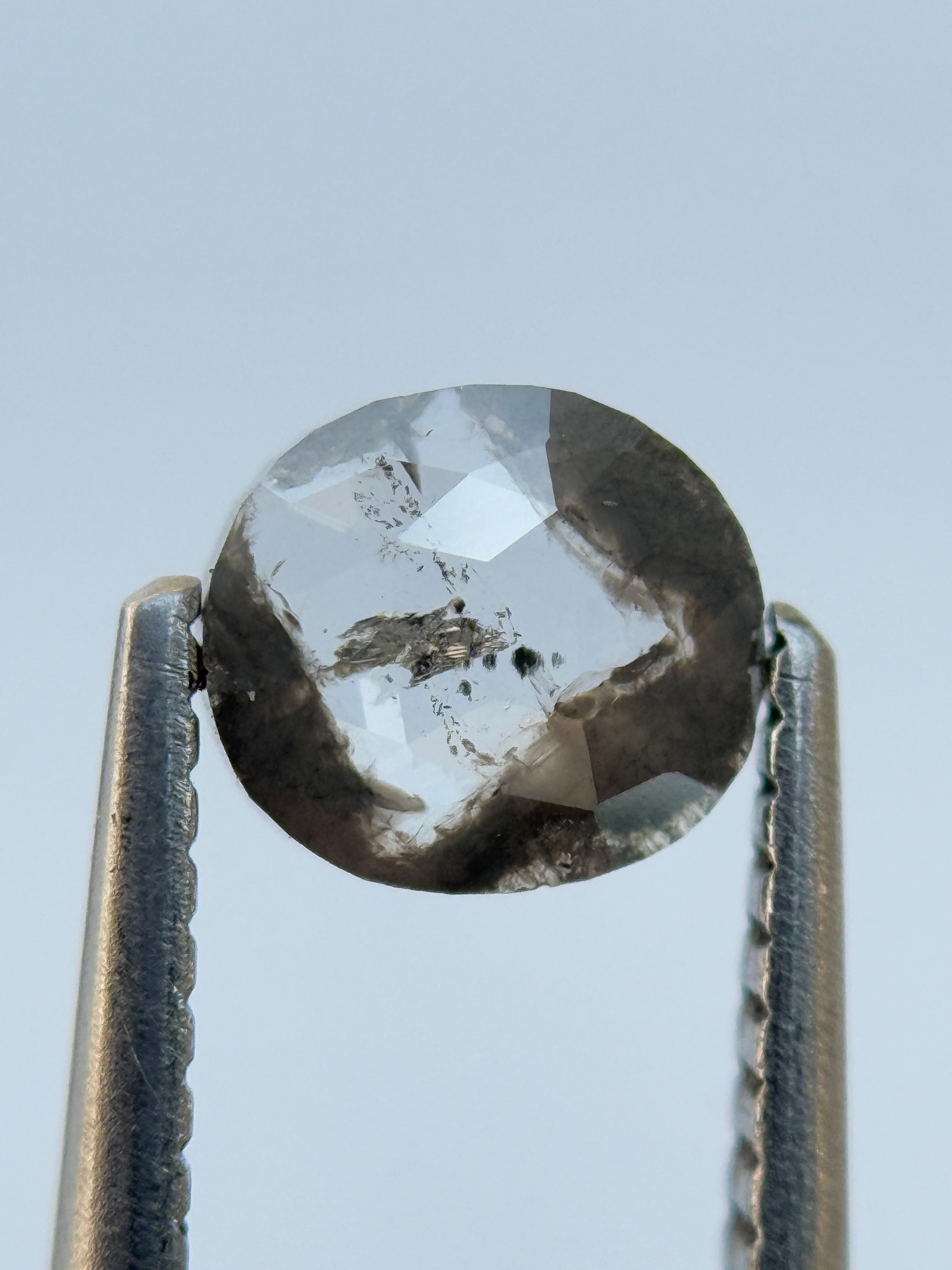 0.65 Ct Oval Rose Cut Grey Natural Salt and Pepper Diamond