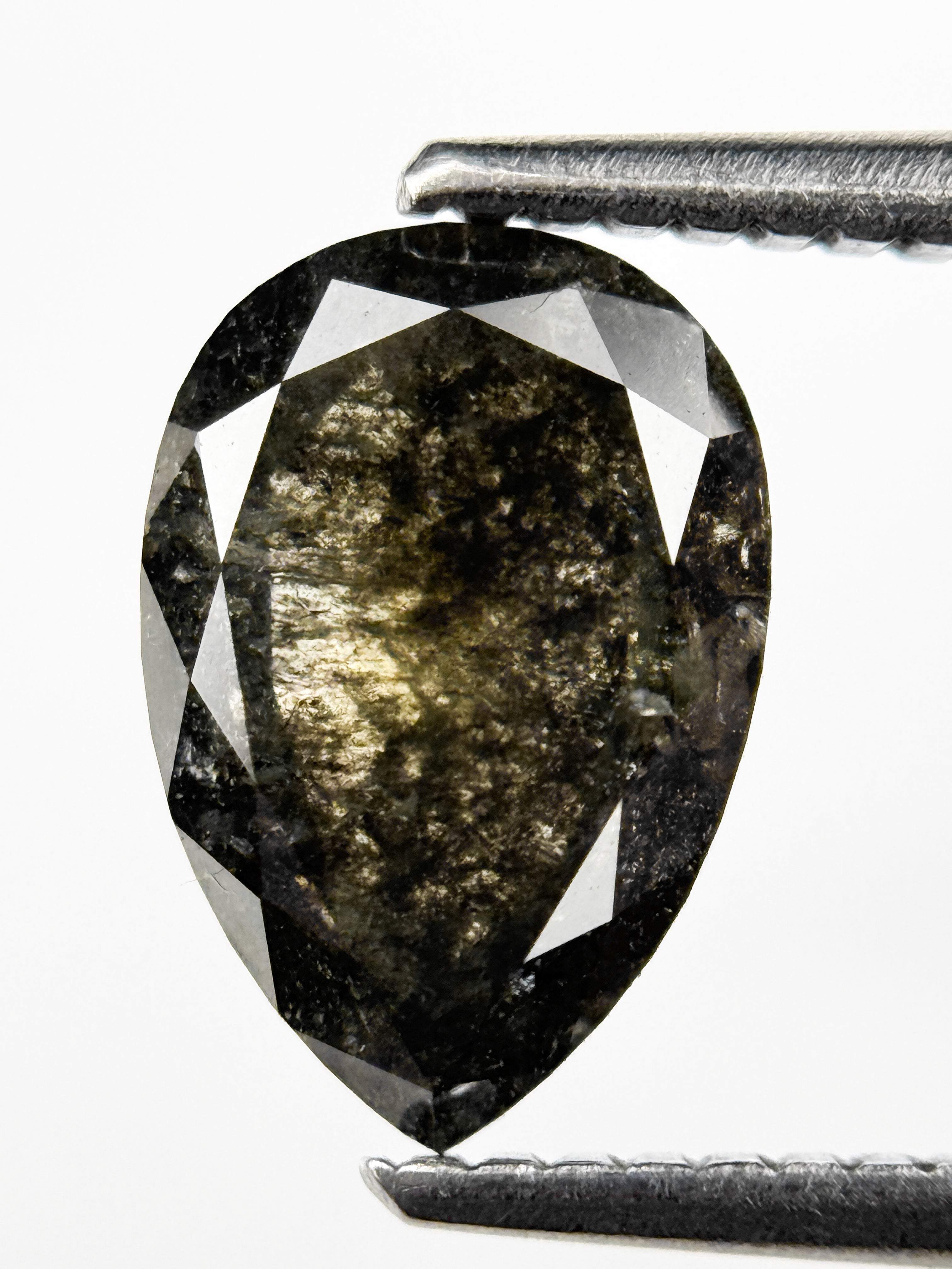 1.69 Ct Pear Rose Cut Grey Natural Salt and Pepper Diamond