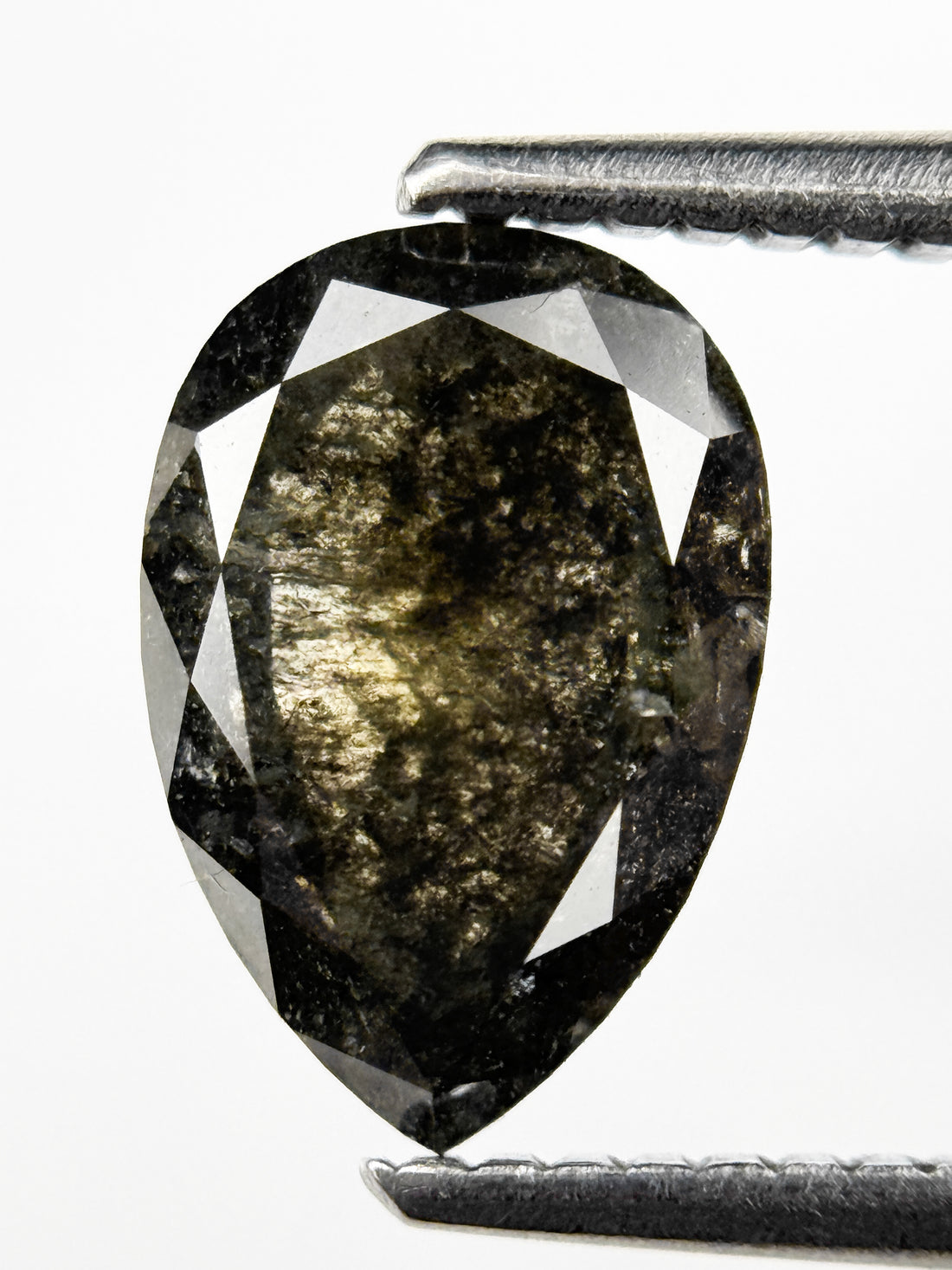 1.69 Ct Pear Rose Cut Grey Natural Salt and Pepper Diamond