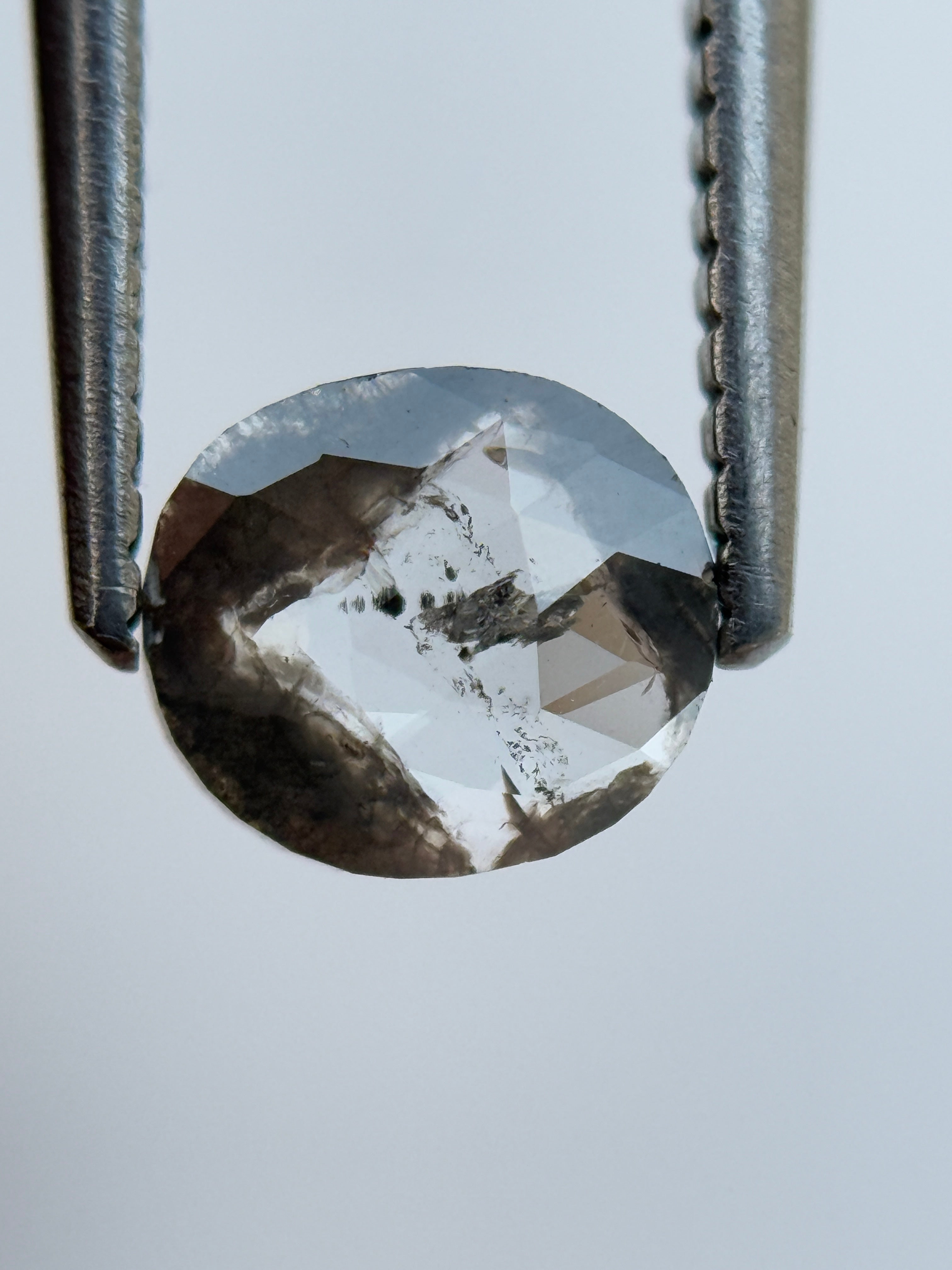 0.65 Ct Oval Rose Cut Grey Natural Salt and Pepper Diamond