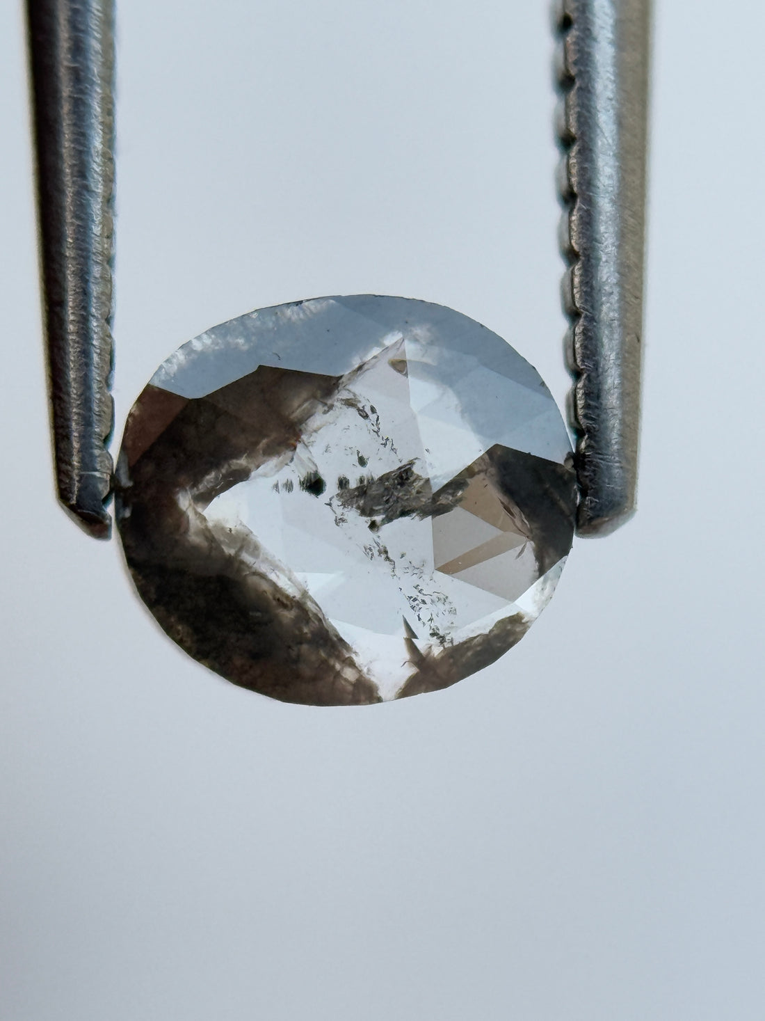 0.65 Ct Oval Rose Cut Grey Natural Salt and Pepper Diamond