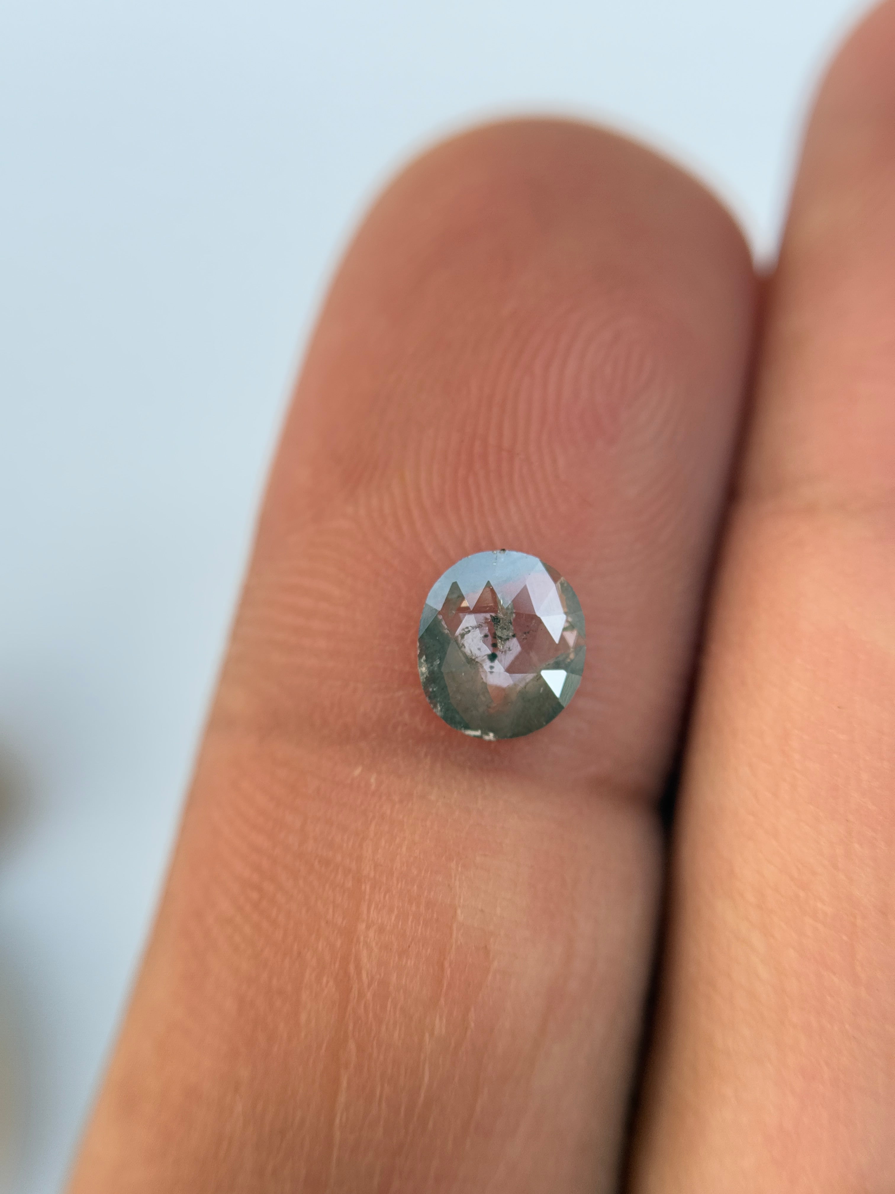 0.65 Ct Oval Rose Cut Grey Natural Salt and Pepper Diamond