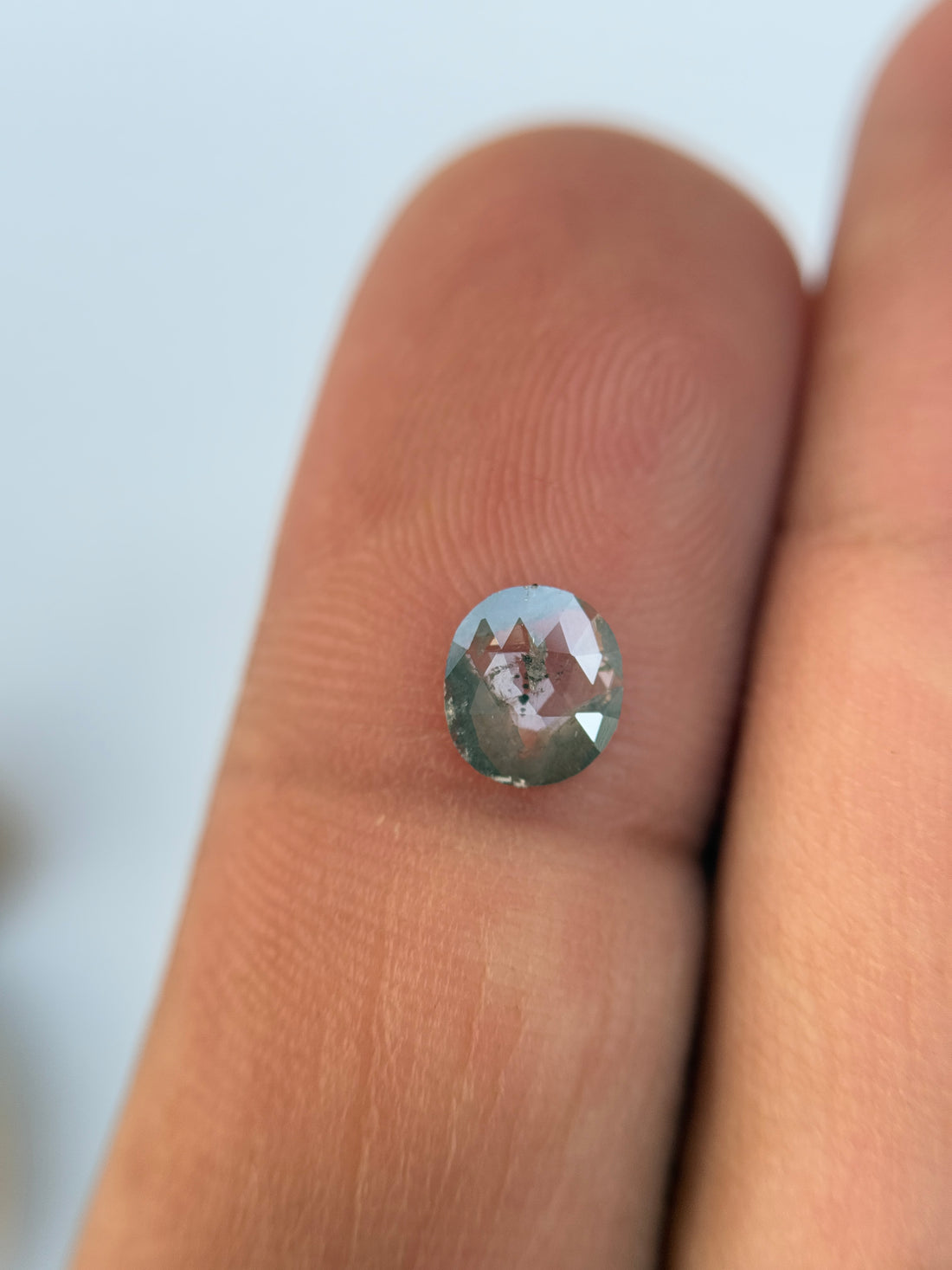 0.65 Ct Oval Rose Cut Grey Natural Salt and Pepper Diamond