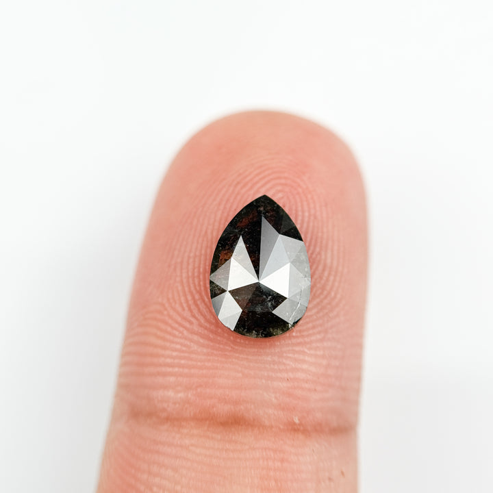 1.69 Ct Pear Rose Cut Grey Natural Salt and Pepper Diamond