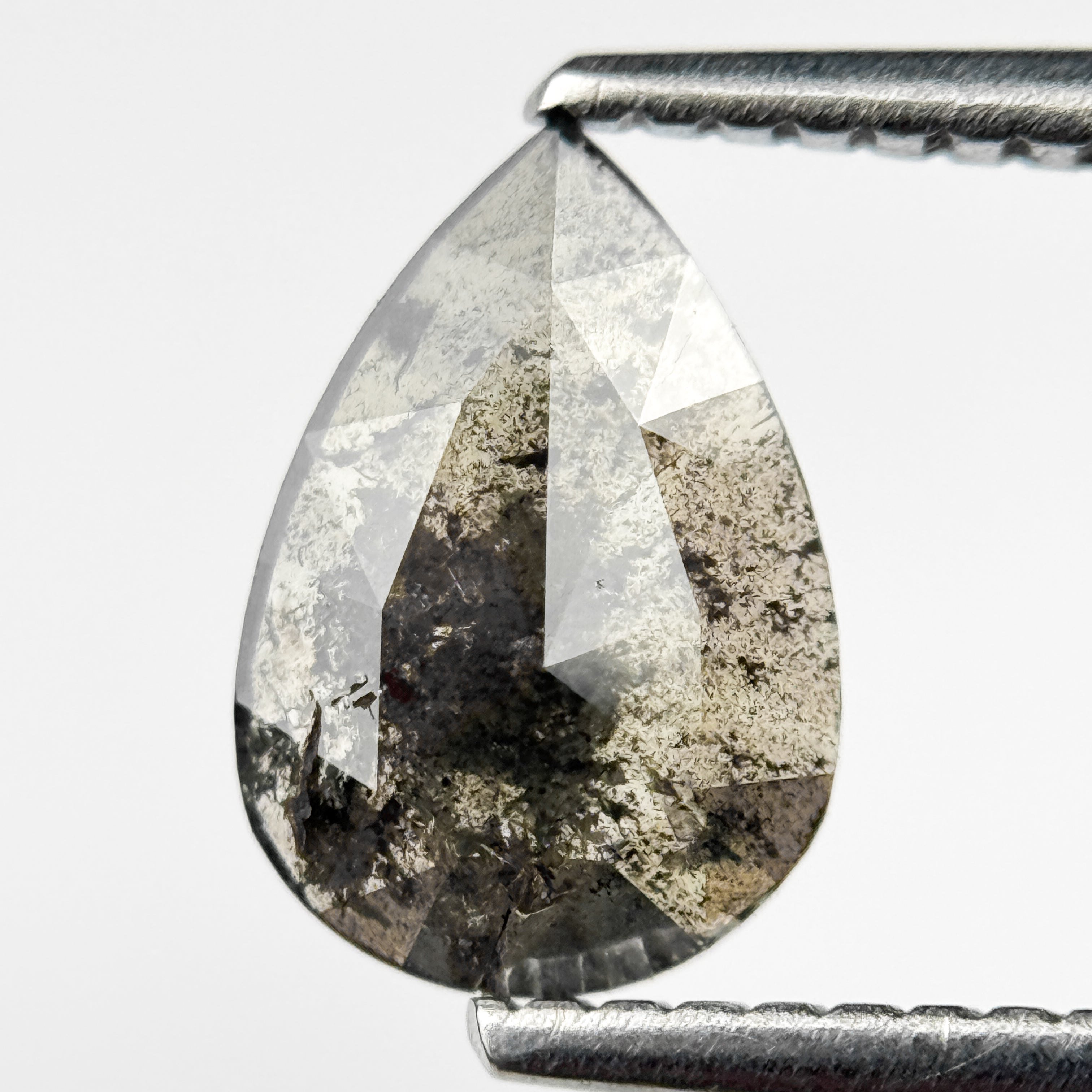 1.06 Ct Pear Rose Cut Grey Natural Salt and Pepper Diamond