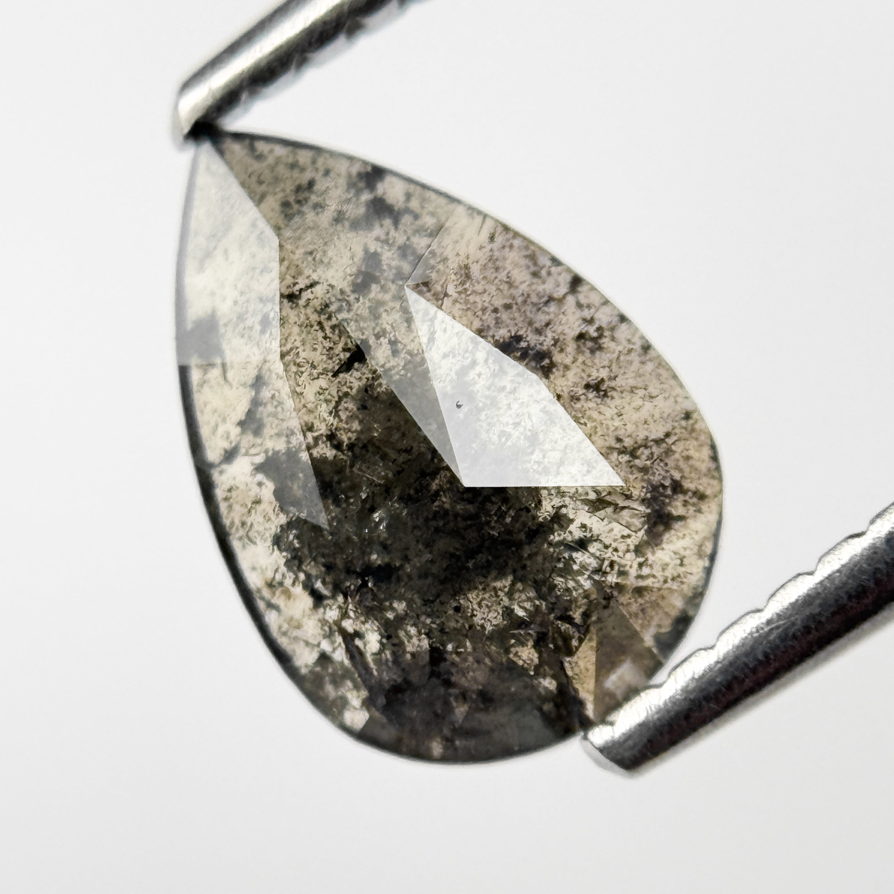 1.06 Ct Pear Rose Cut Grey Natural Salt and Pepper Diamond