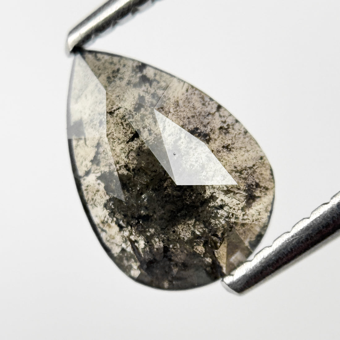 1.06 Ct Pear Rose Cut Grey Natural Salt and Pepper Diamond