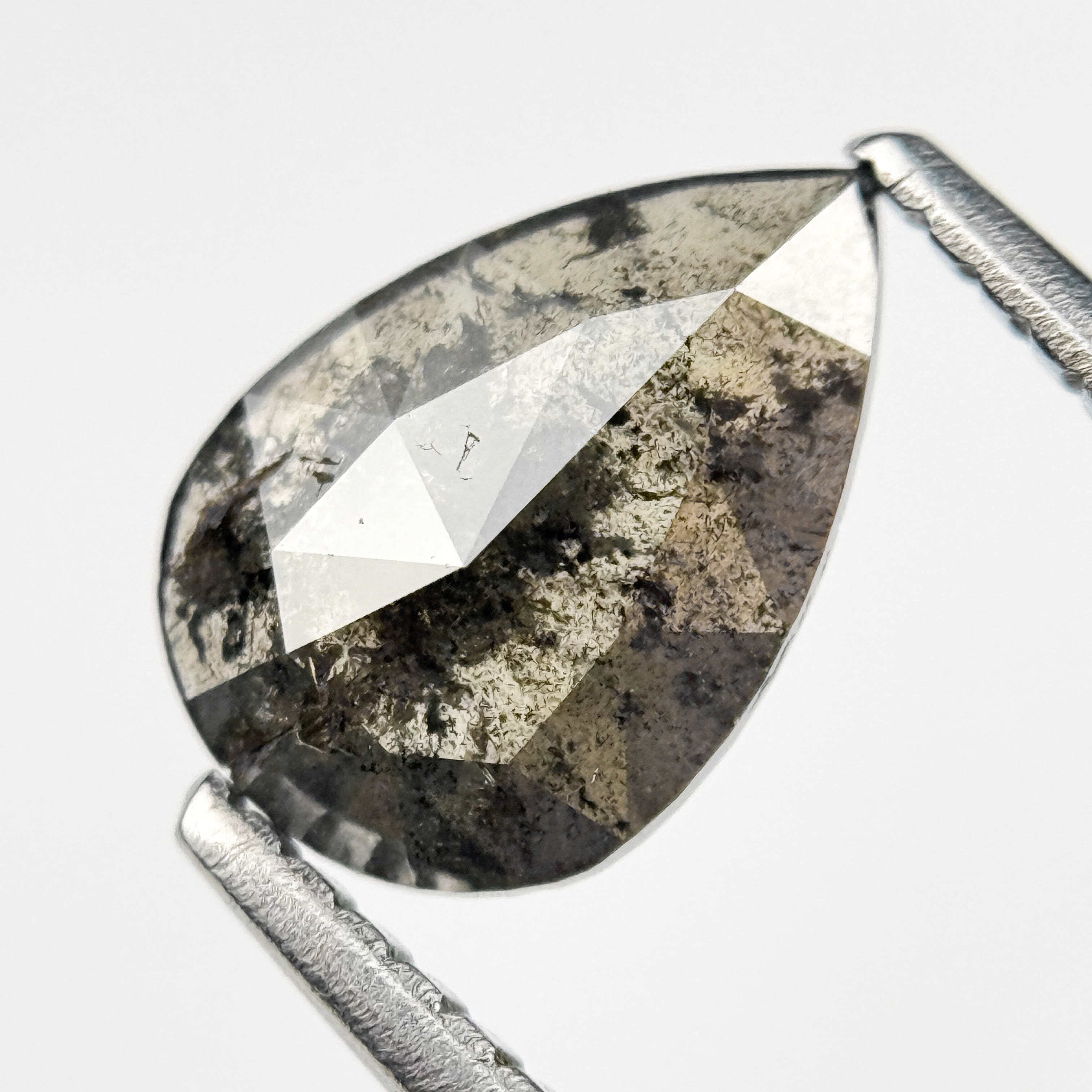 1.06 Ct Pear Rose Cut Grey Natural Salt and Pepper Diamond
