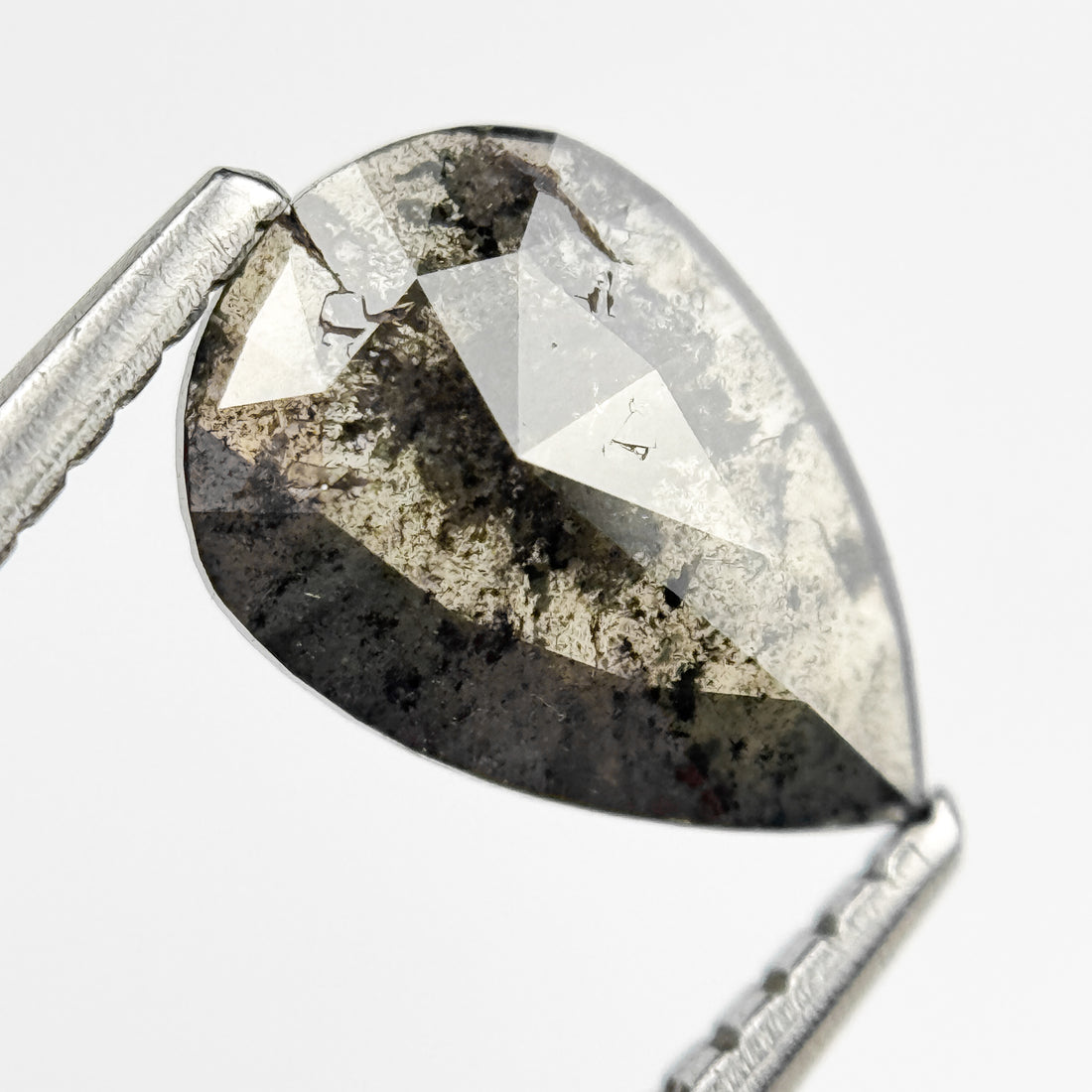 1.06 Ct Pear Rose Cut Grey Natural Salt and Pepper Diamond