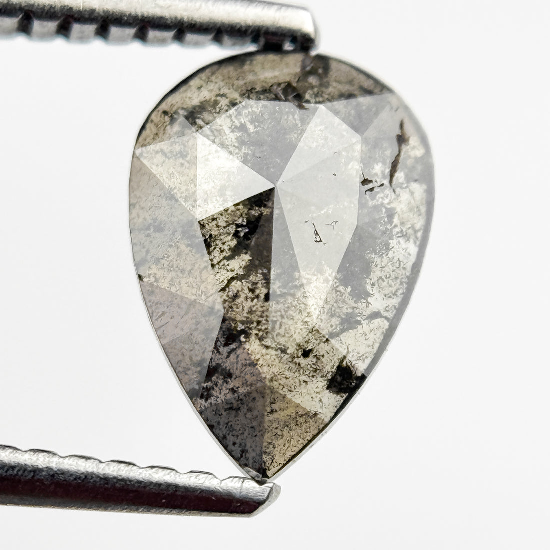 1.06 Ct Pear Rose Cut Grey Natural Salt and Pepper Diamond