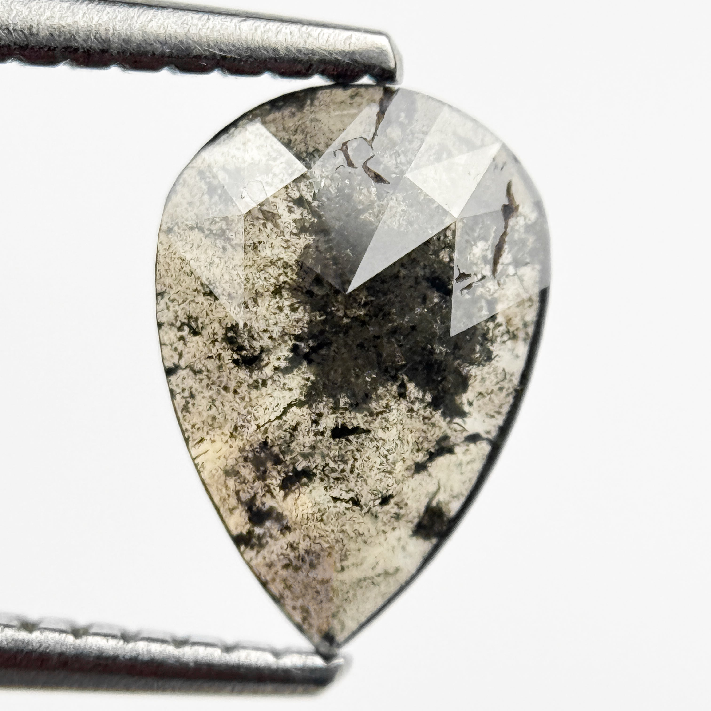 1.06 Ct Pear Rose Cut Grey Natural Salt and Pepper Diamond