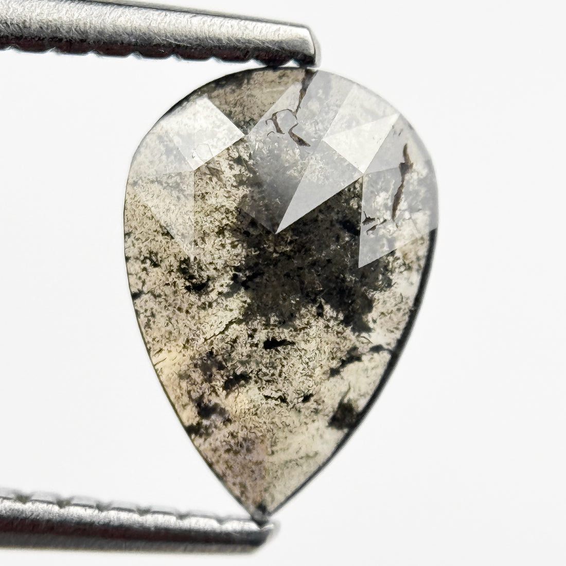 1.06 Ct Pear Rose Cut Grey Natural Salt and Pepper Diamond