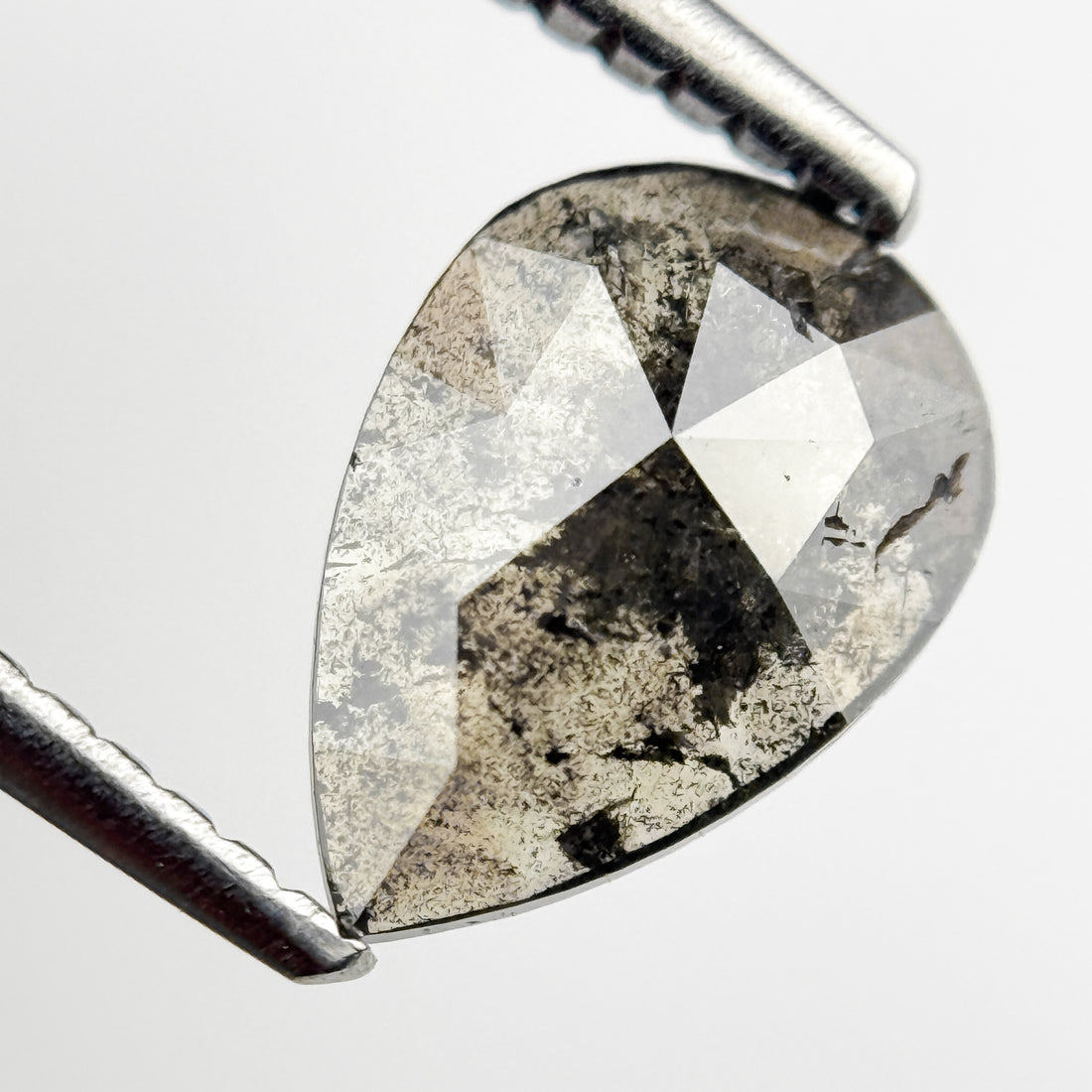 1.06 Ct Pear Rose Cut Grey Natural Salt and Pepper Diamond