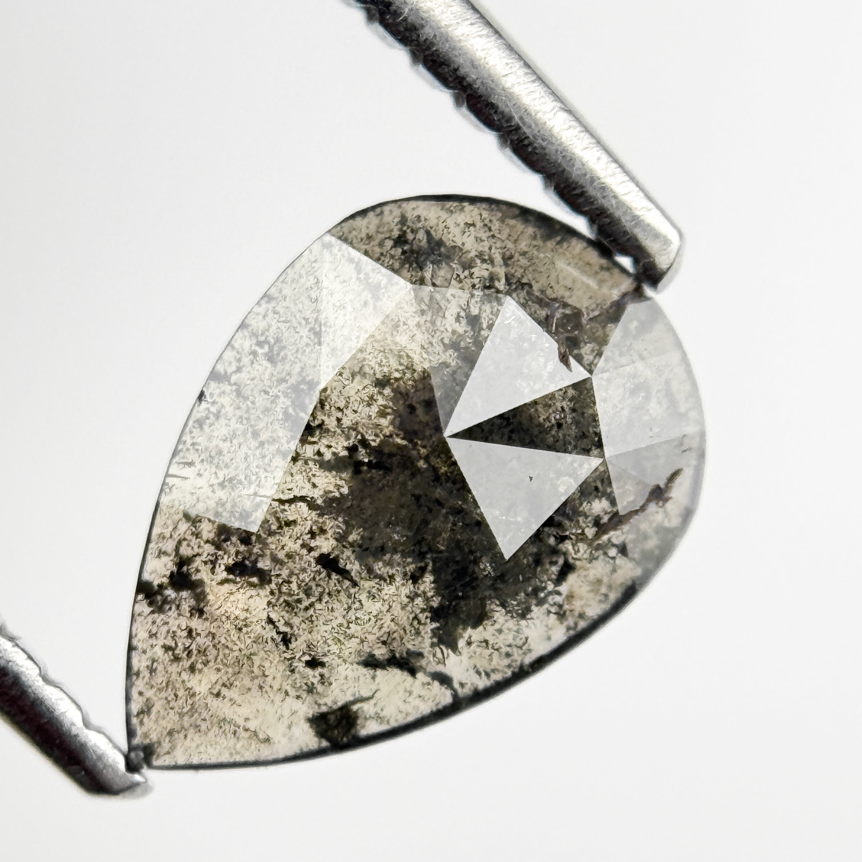 1.06 Ct Pear Rose Cut Grey Natural Salt and Pepper Diamond