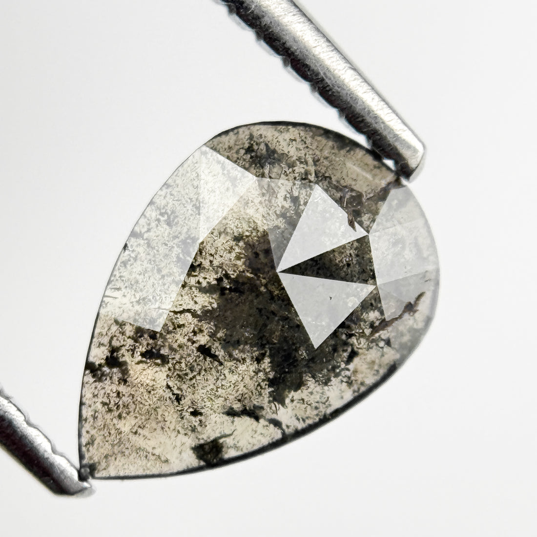 1.06 Ct Pear Rose Cut Grey Natural Salt and Pepper Diamond