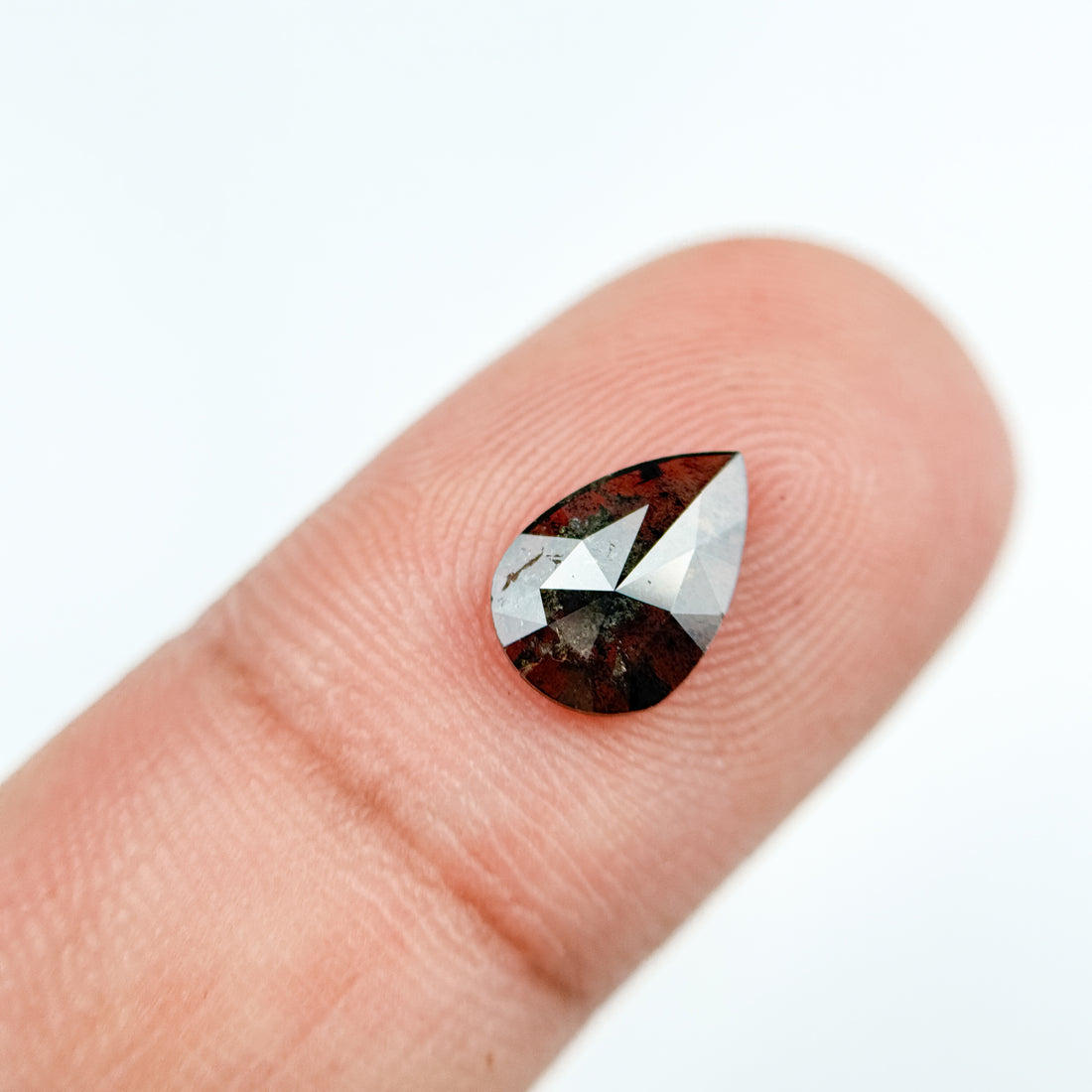 1.06 Ct Pear Rose Cut Grey Natural Salt and Pepper Diamond