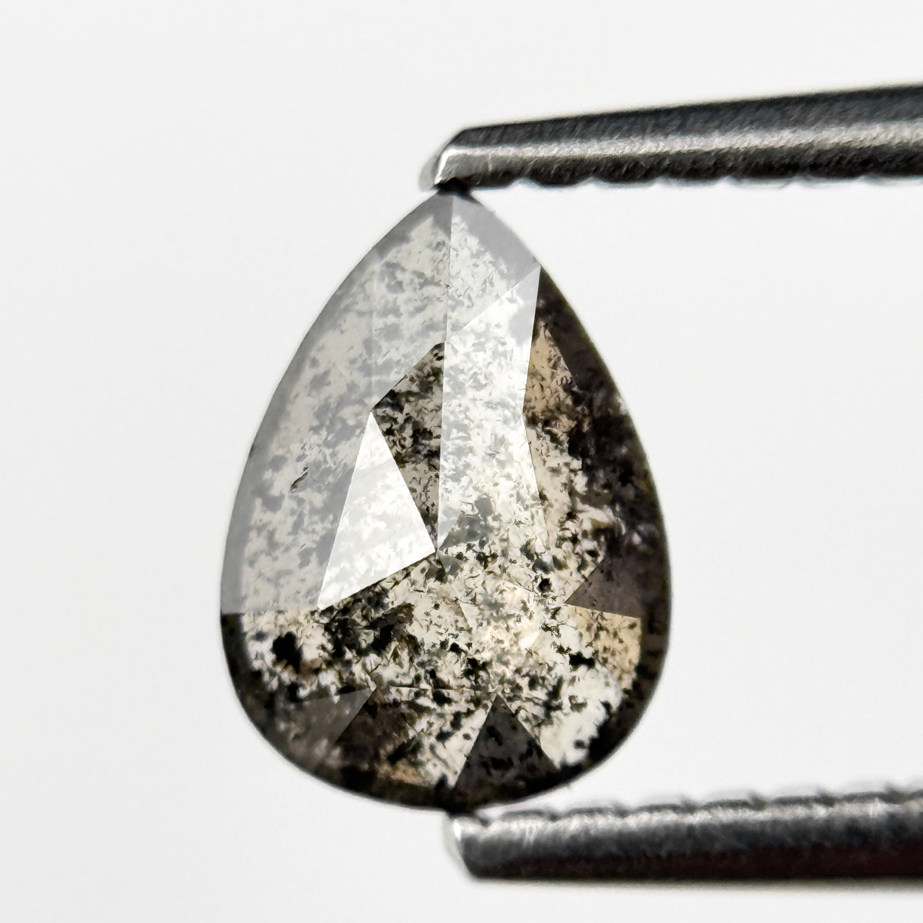 0.69 Ct Pear Rose Cut Grey Natural Salt and Pepper Diamond