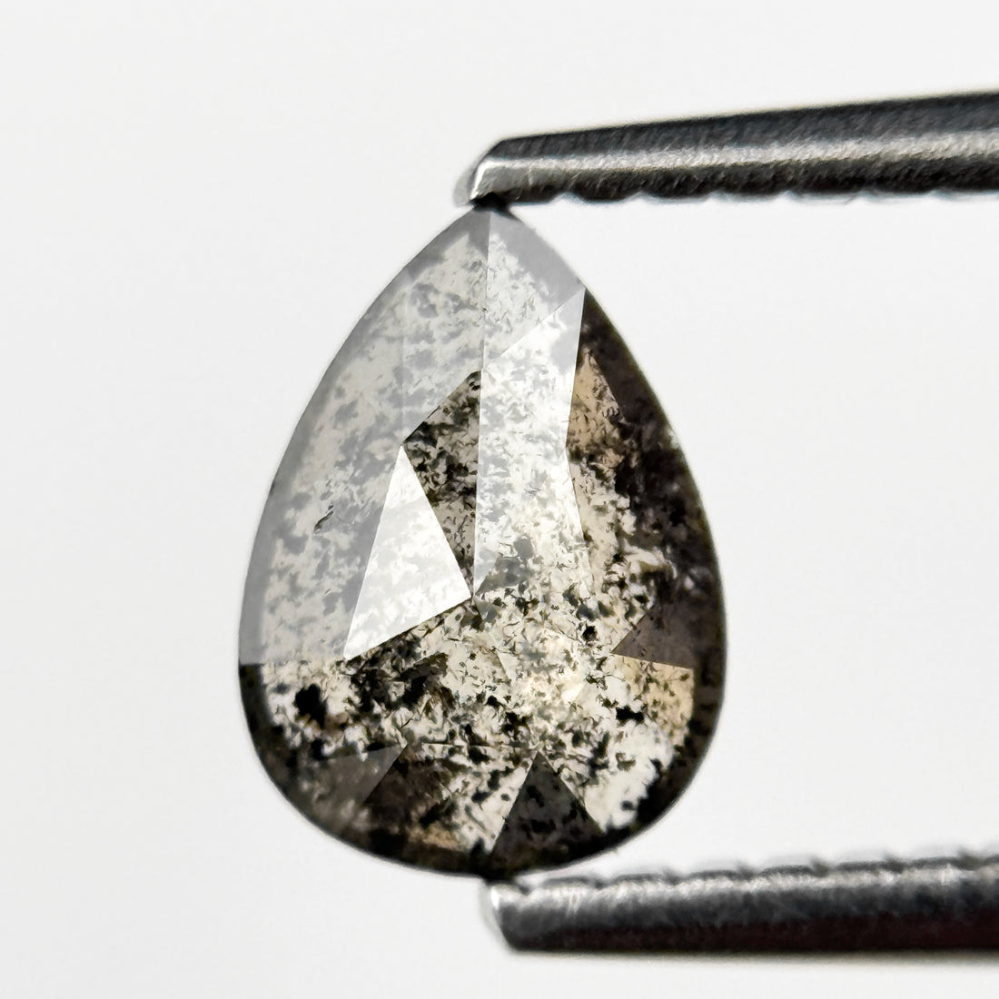 0.69 Ct Pear Rose Cut Grey Natural Salt and Pepper Diamond