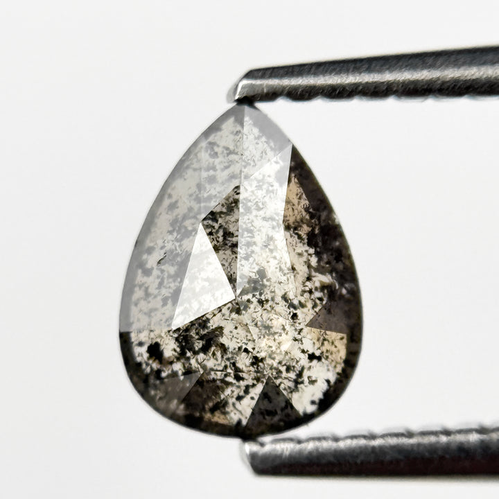 0.69 Ct Pear Rose Cut Grey Natural Salt and Pepper Diamond