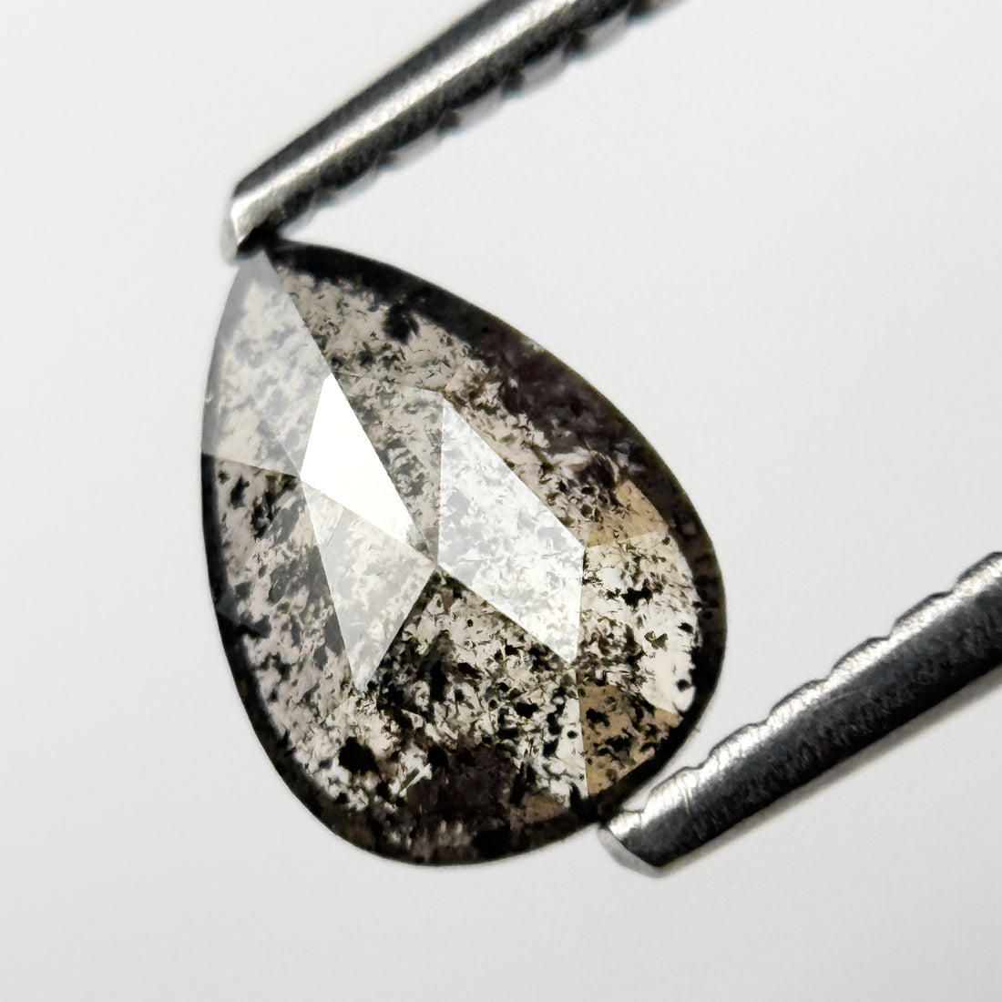 0.69 Ct Pear Rose Cut Grey Natural Salt and Pepper Diamond