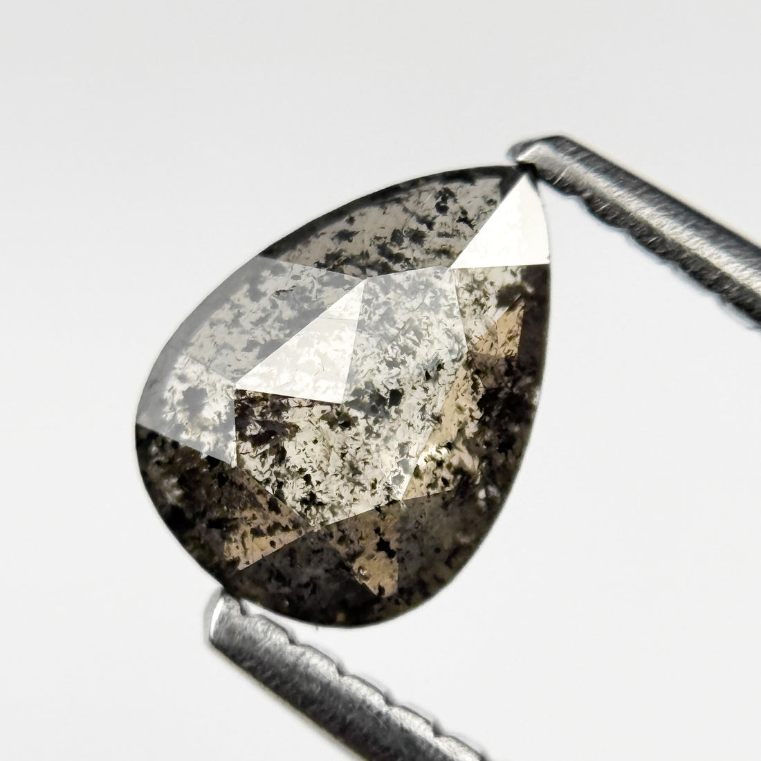 0.69 Ct Pear Rose Cut Grey Natural Salt and Pepper Diamond