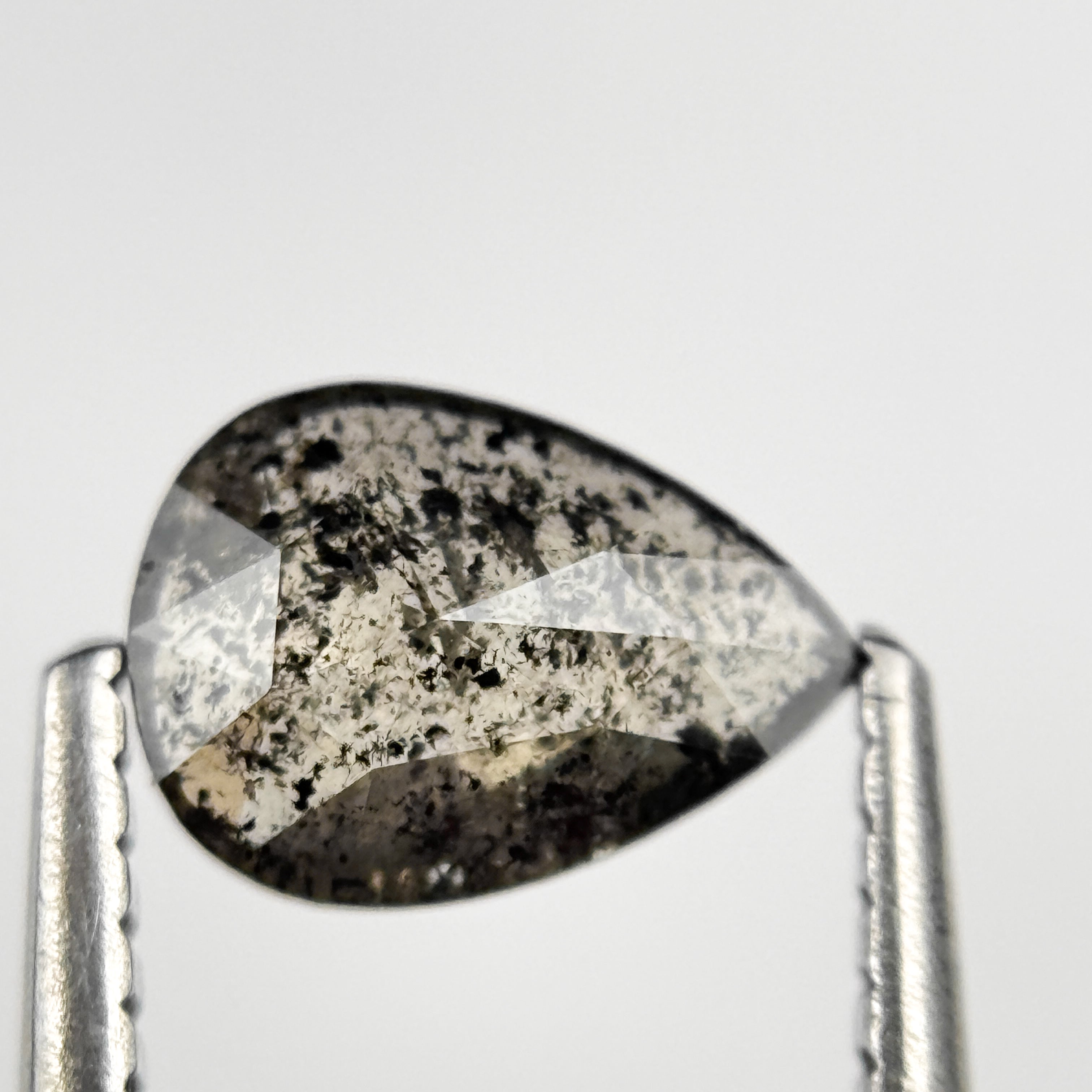0.69 Ct Pear Rose Cut Grey Natural Salt and Pepper Diamond