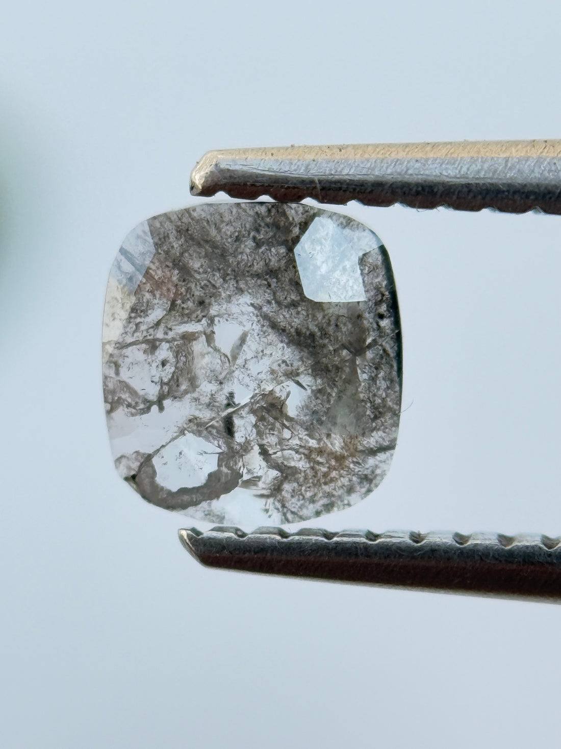 0.47 Ct Cushion Rose Cut Grey Natural Salt and Pepper Diamond
