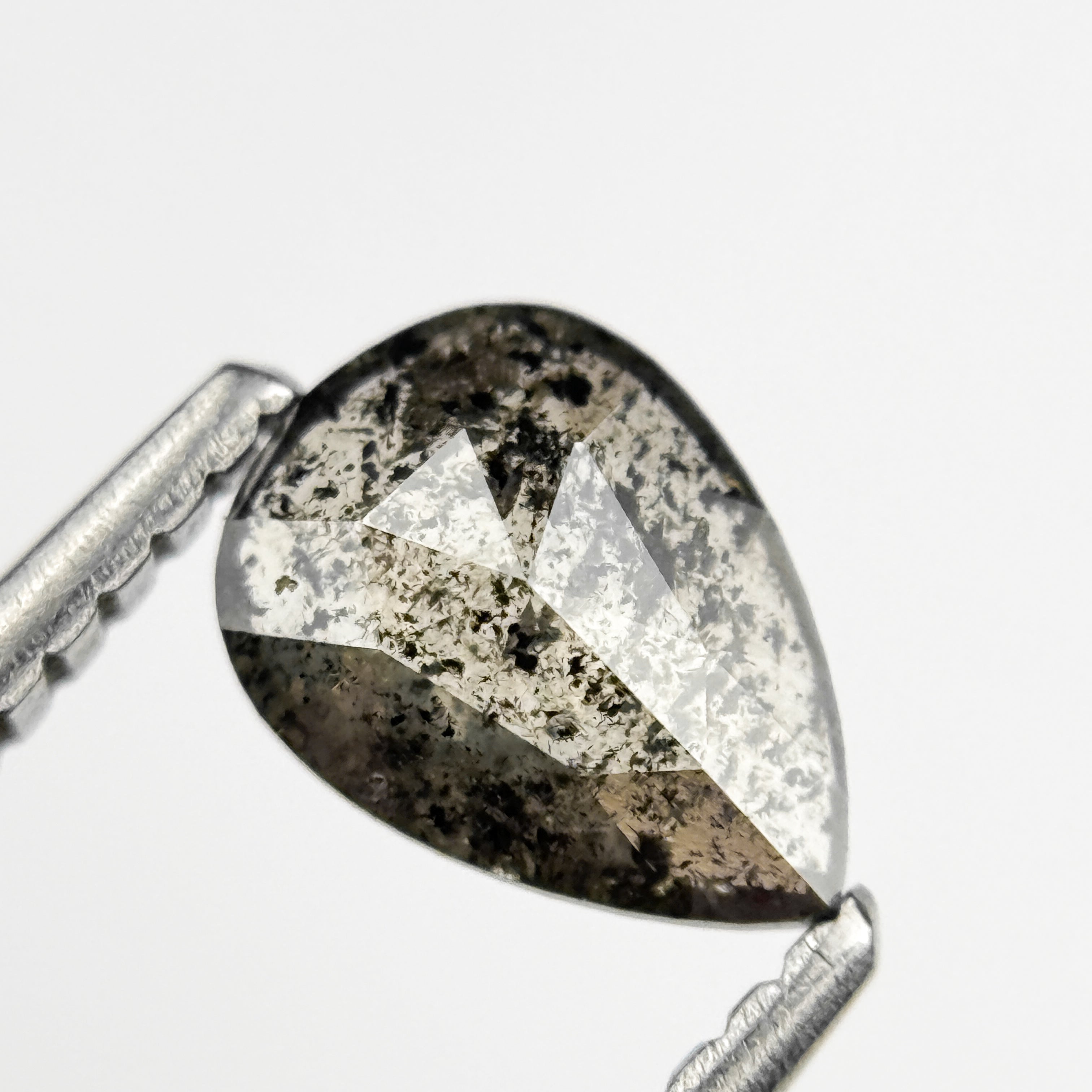 0.69 Ct Pear Rose Cut Grey Natural Salt and Pepper Diamond