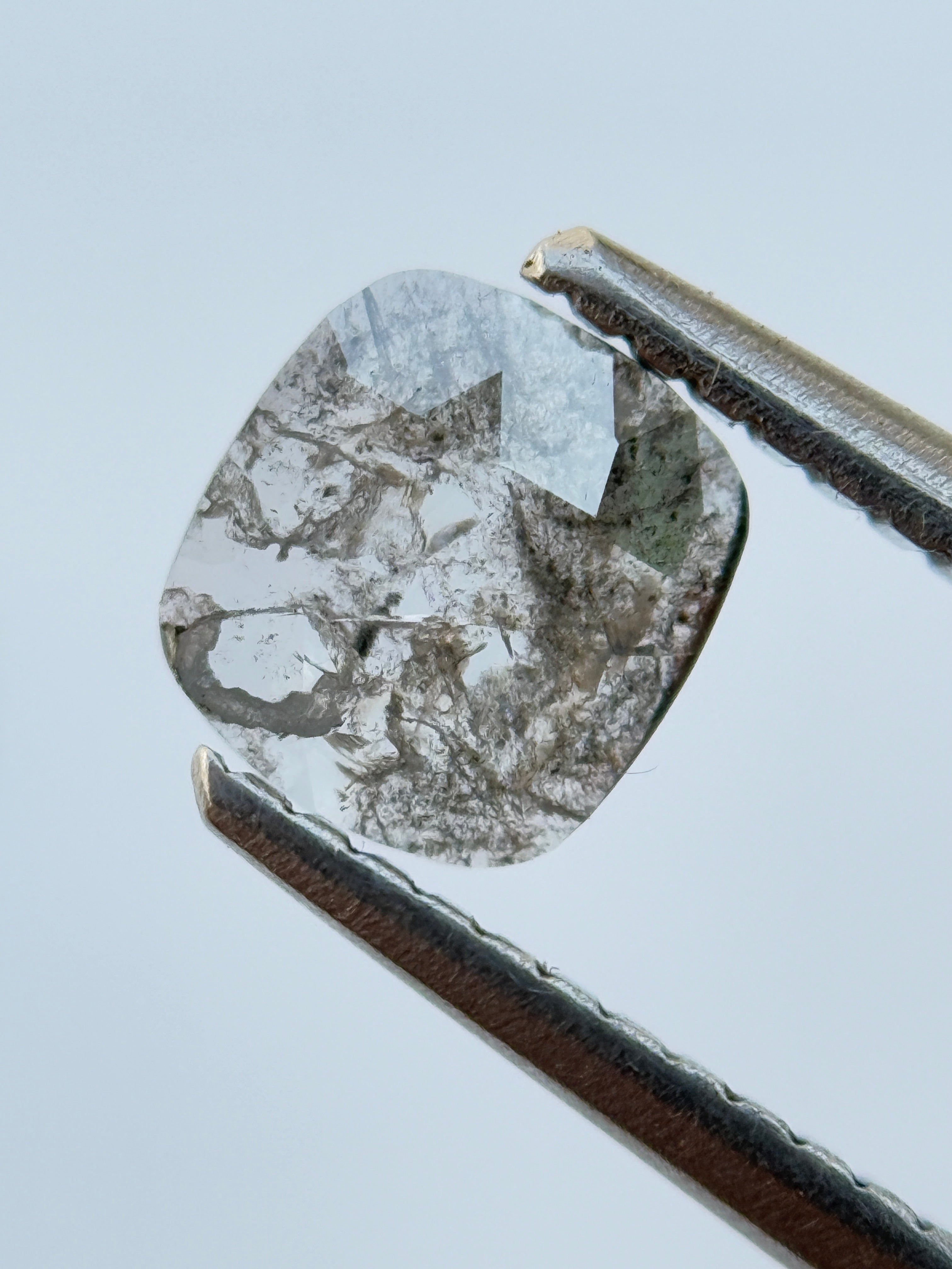 0.47 Ct Cushion Rose Cut Grey Natural Salt and Pepper Diamond