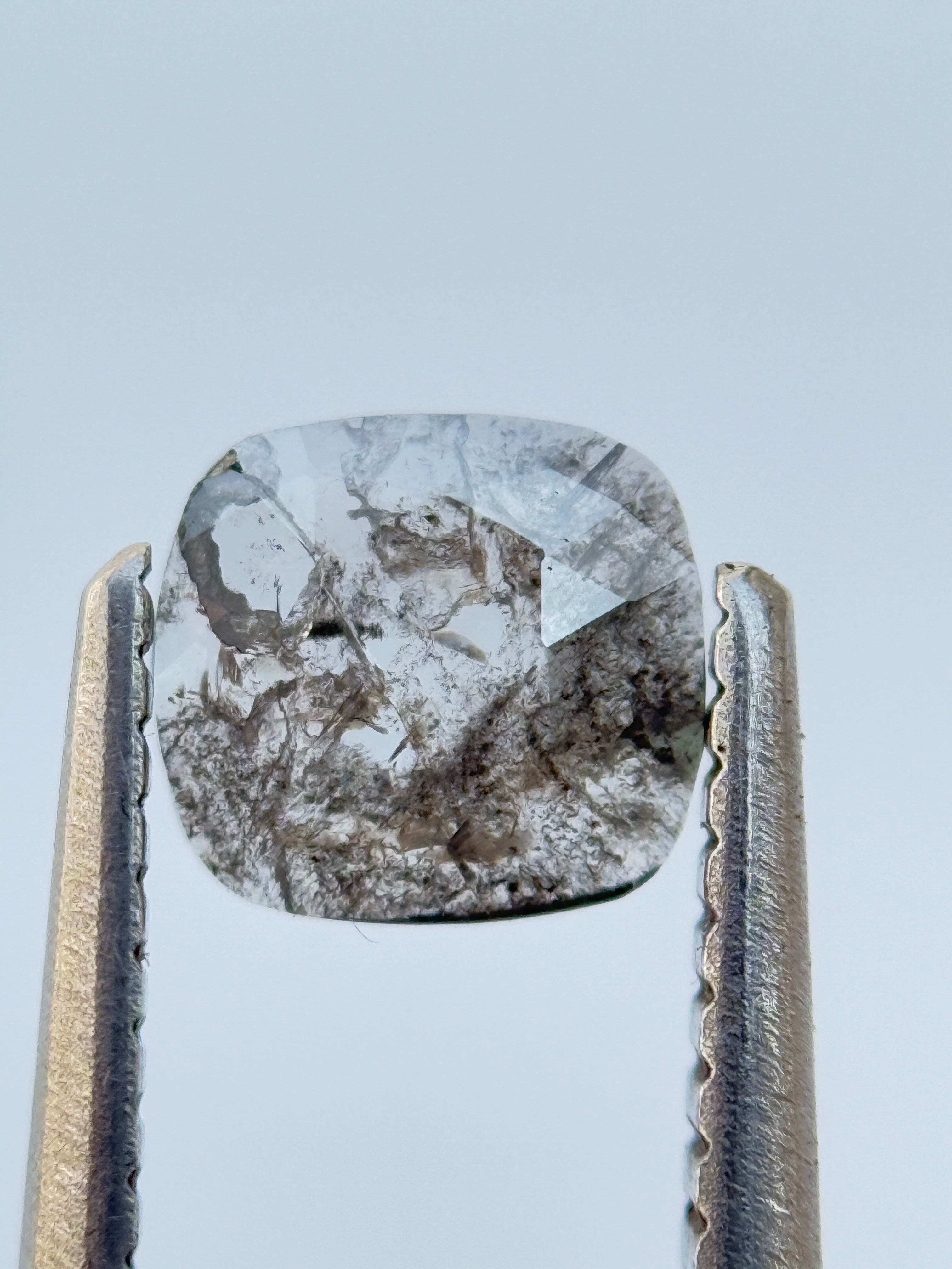 0.47 Ct Cushion Rose Cut Grey Natural Salt and Pepper Diamond