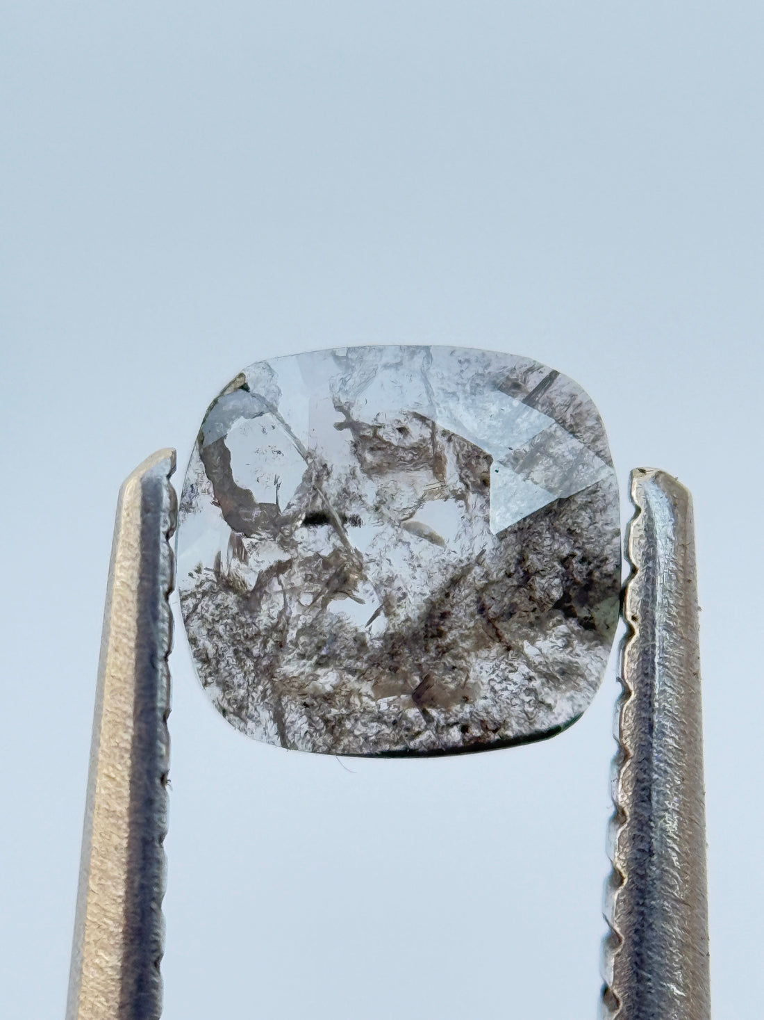 0.47 Ct Cushion Rose Cut Grey Natural Salt and Pepper Diamond