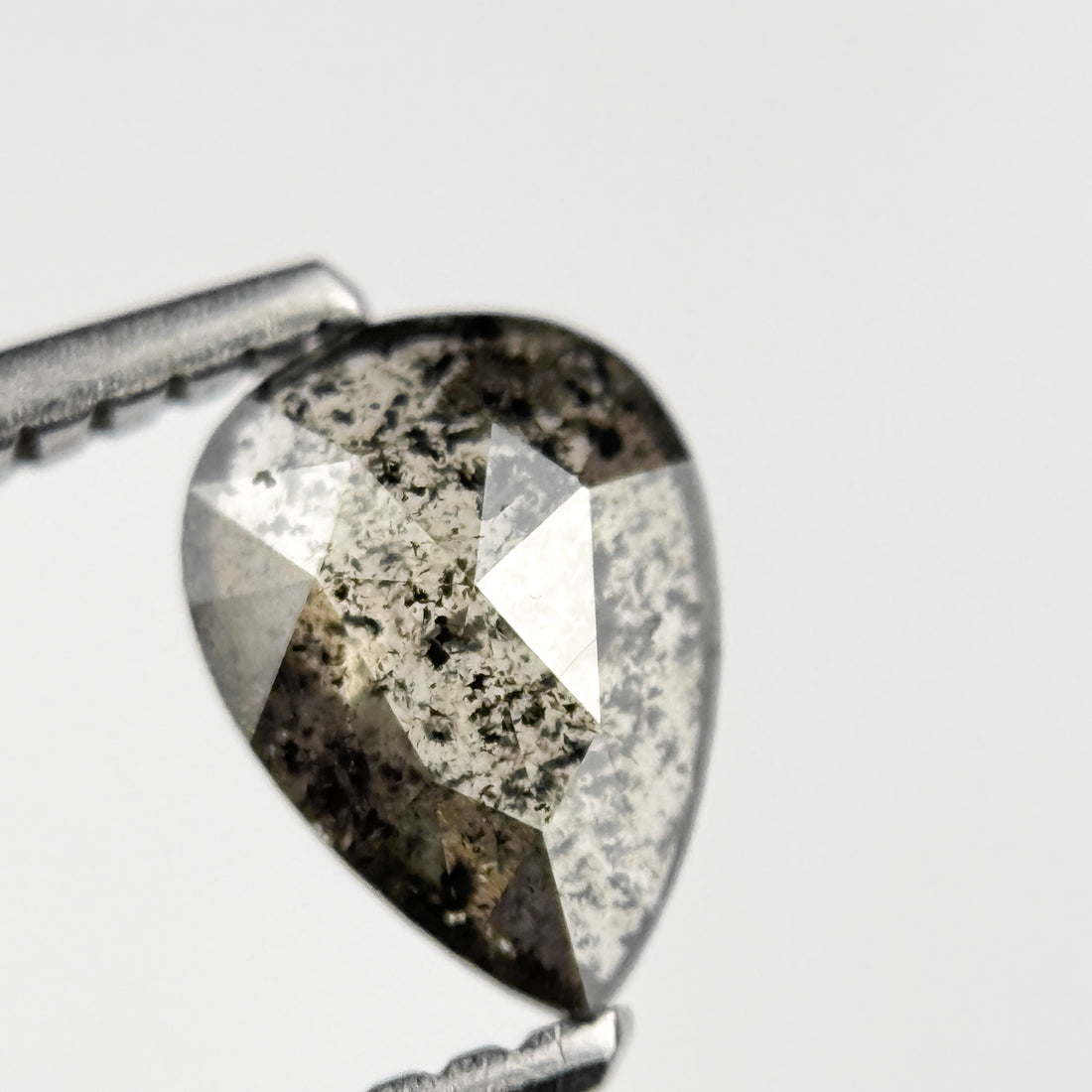 0.69 Ct Pear Rose Cut Grey Natural Salt and Pepper Diamond