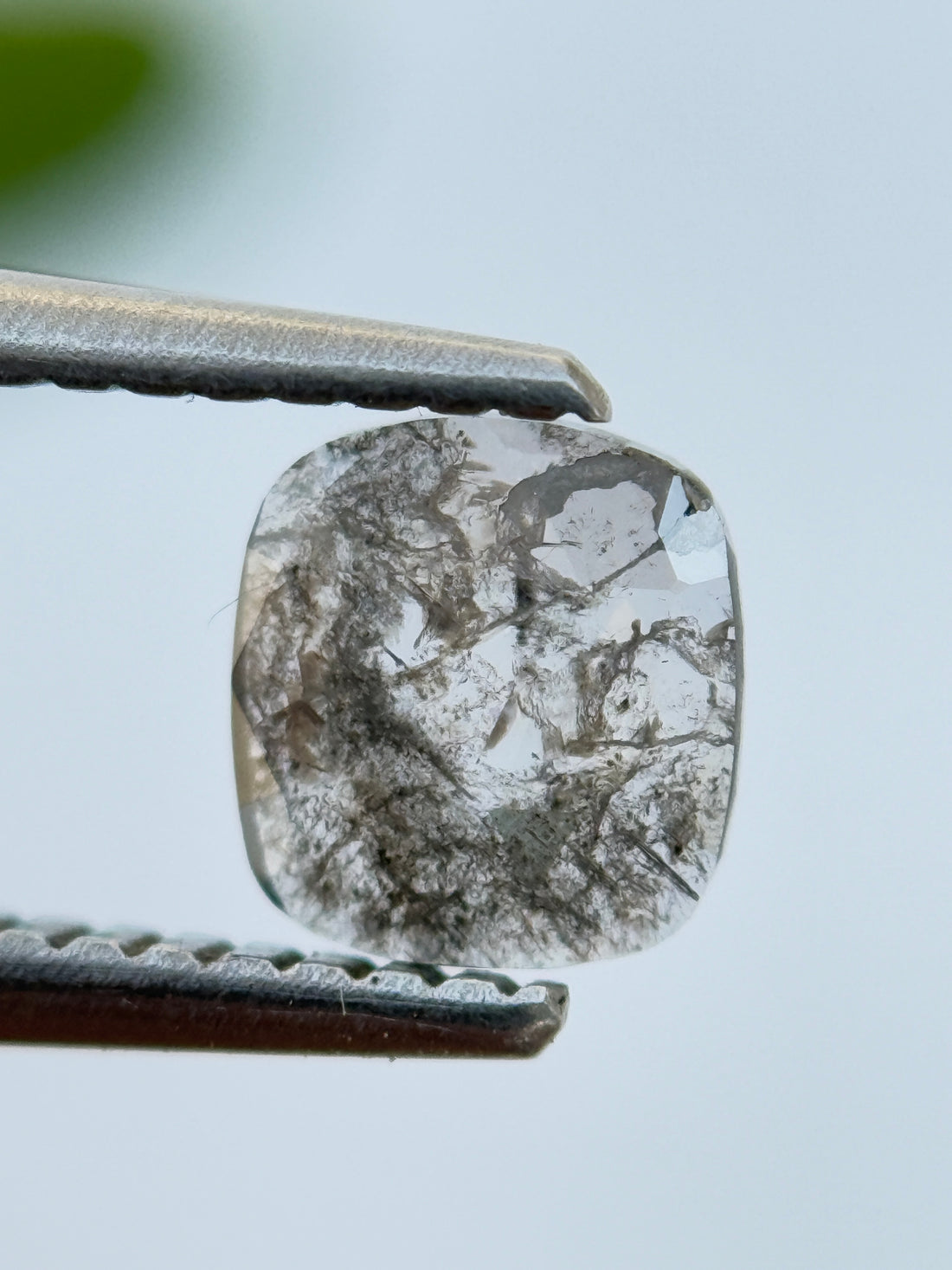 0.47 Ct Cushion Rose Cut Grey Natural Salt and Pepper Diamond