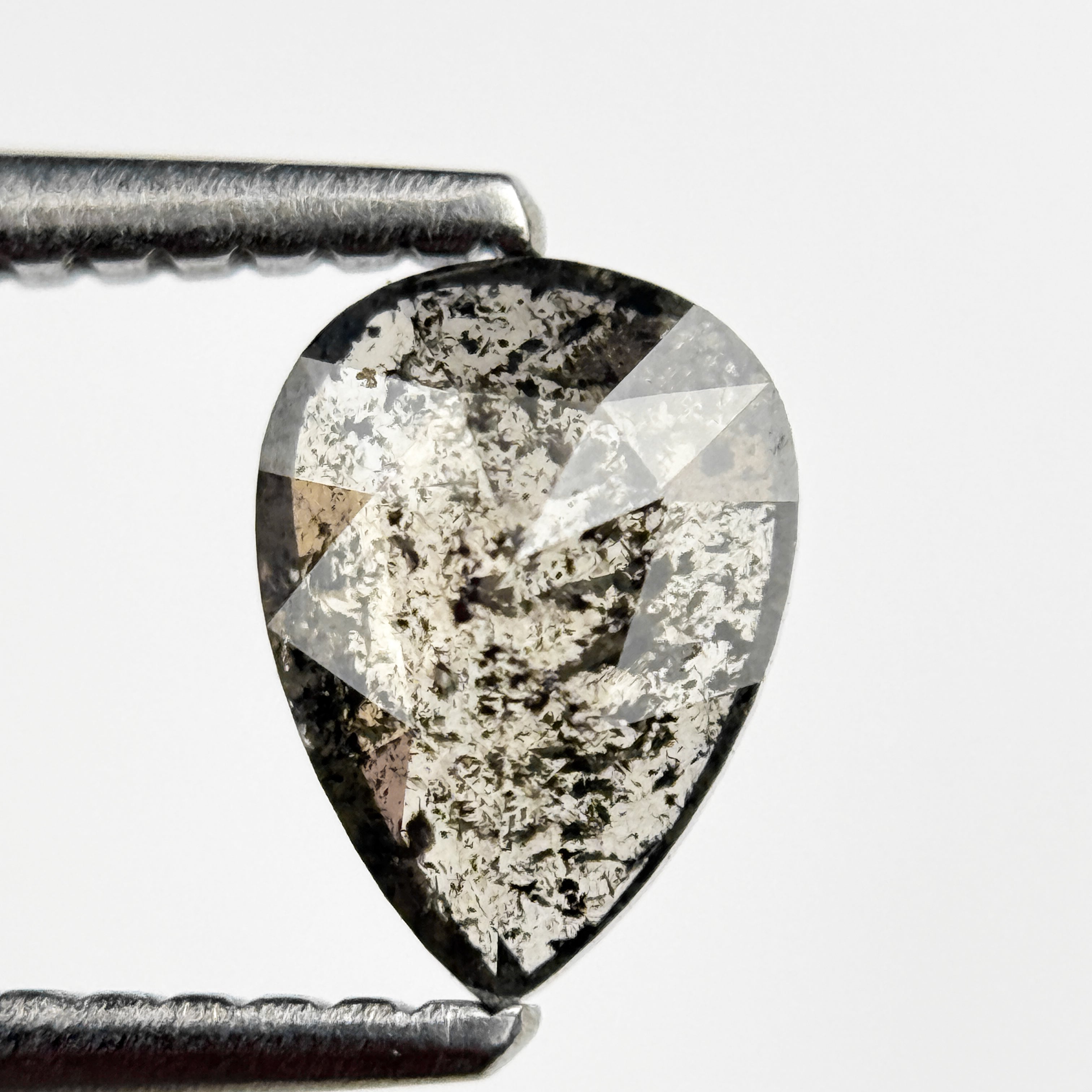0.69 Ct Pear Rose Cut Grey Natural Salt and Pepper Diamond