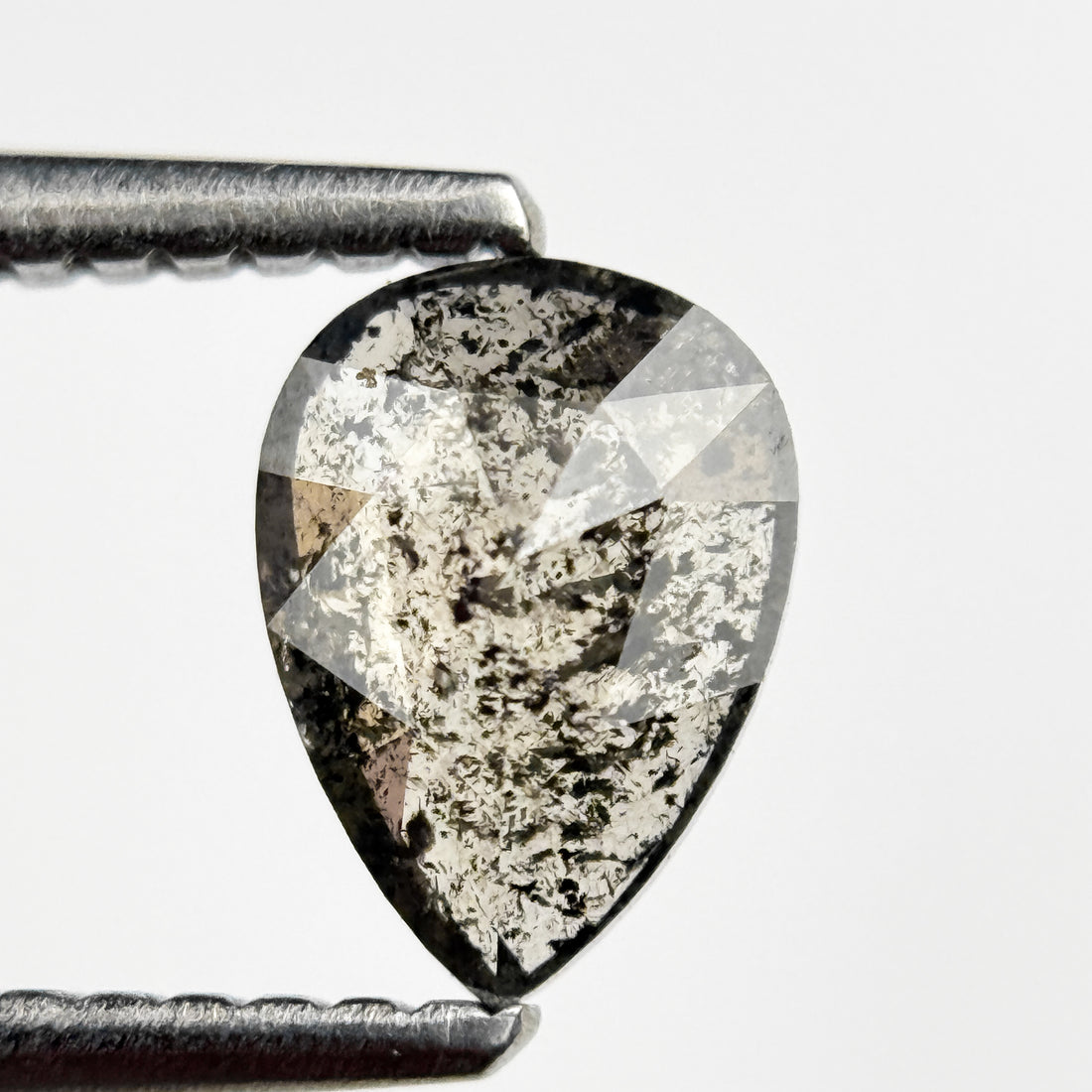 0.69 Ct Pear Rose Cut Grey Natural Salt and Pepper Diamond
