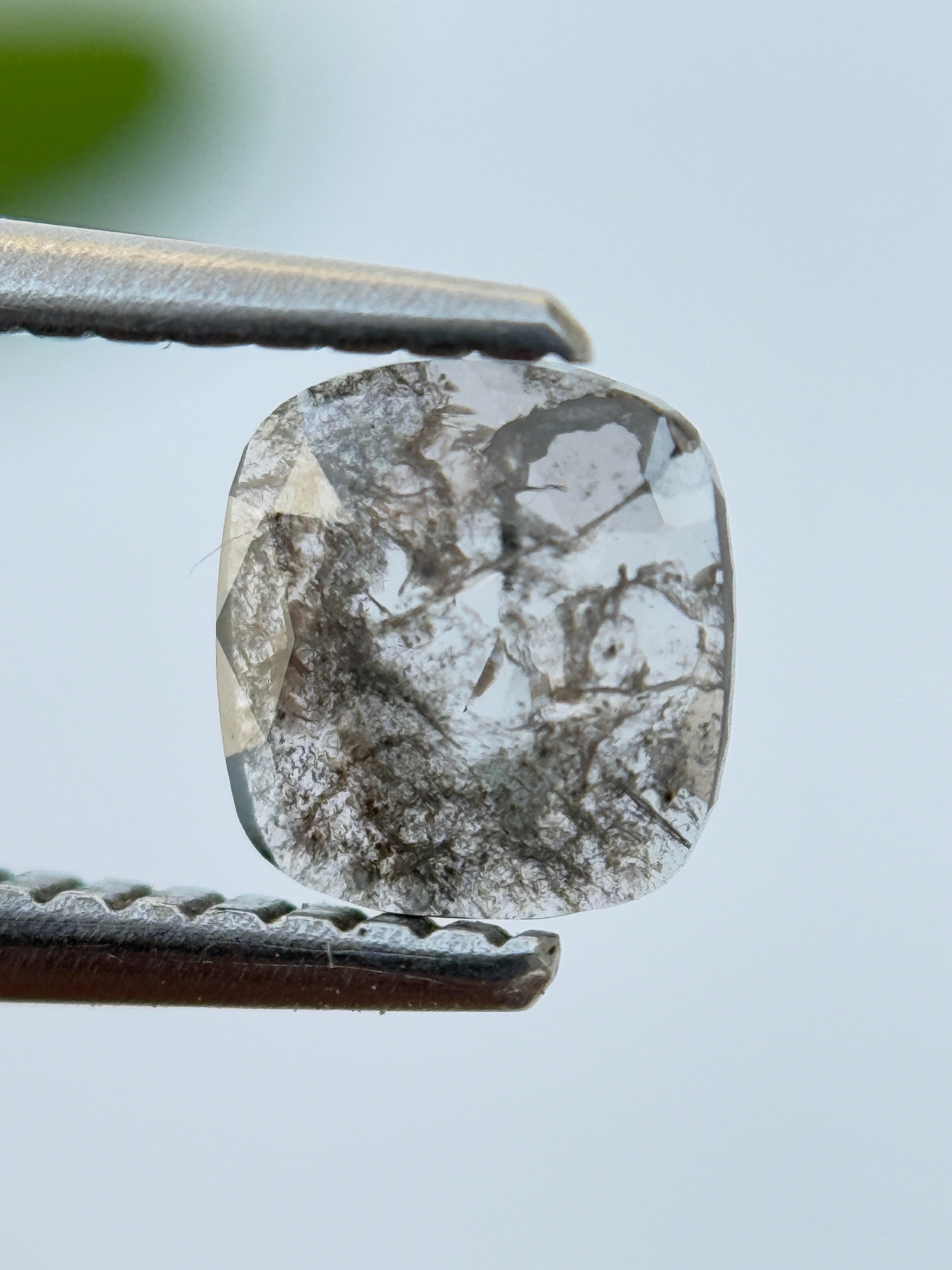 0.47 Ct Cushion Rose Cut Grey Natural Salt and Pepper Diamond