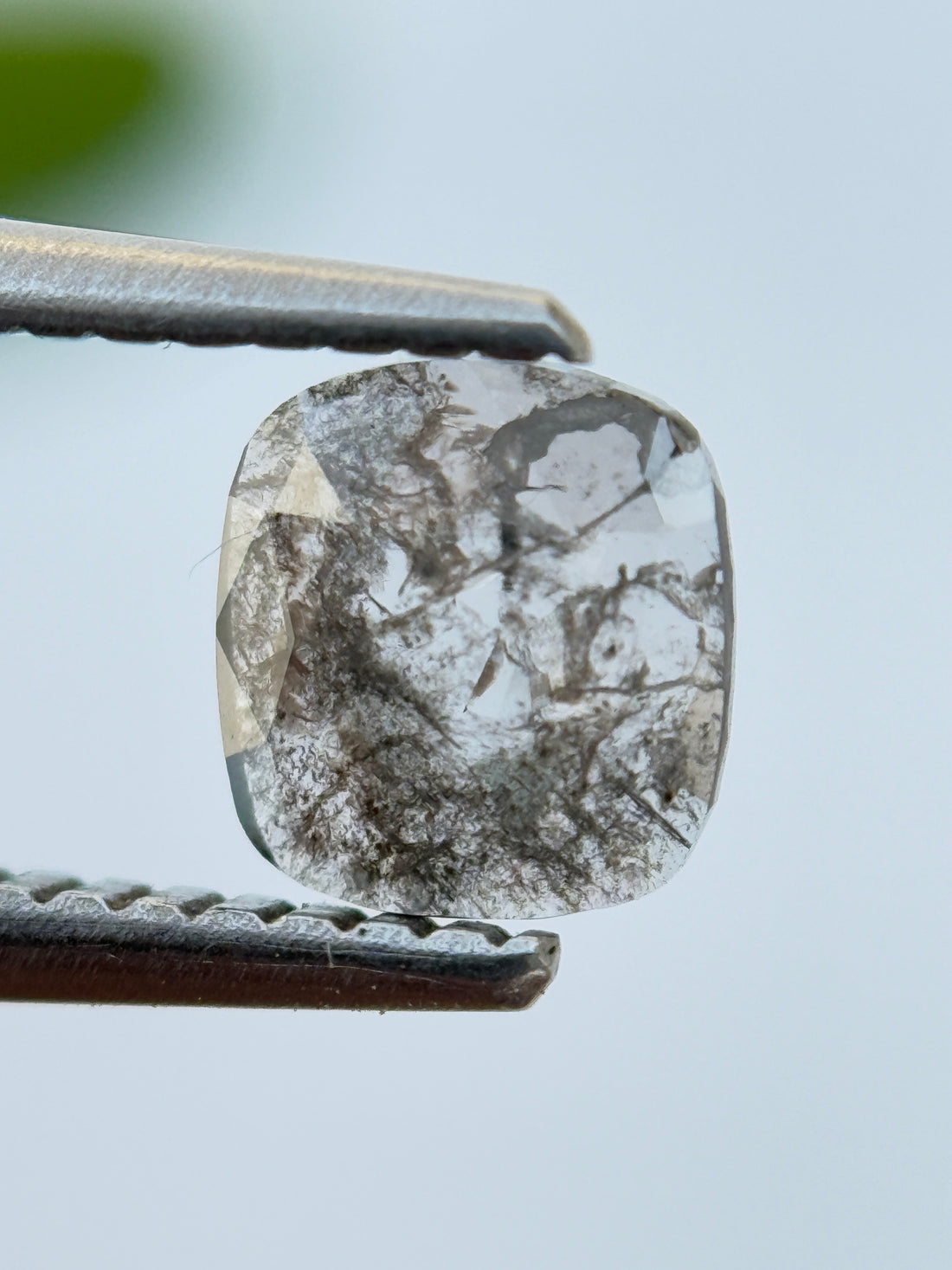 0.47 Ct Cushion Rose Cut Grey Natural Salt and Pepper Diamond