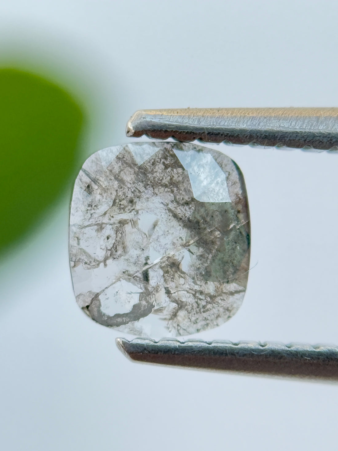 0.47 Ct Cushion Rose Cut Grey Natural Salt and Pepper Diamond