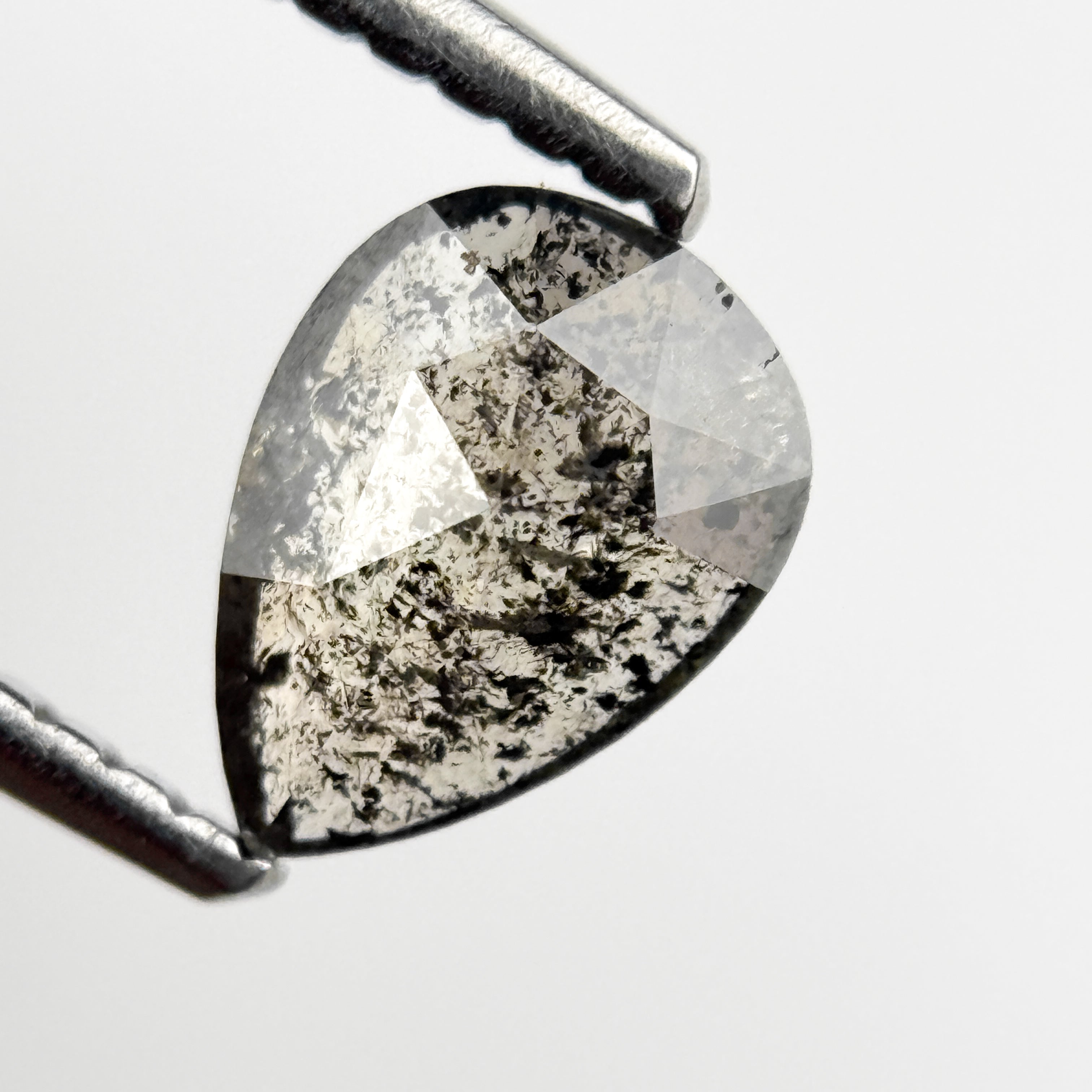 0.69 Ct Pear Rose Cut Grey Natural Salt and Pepper Diamond