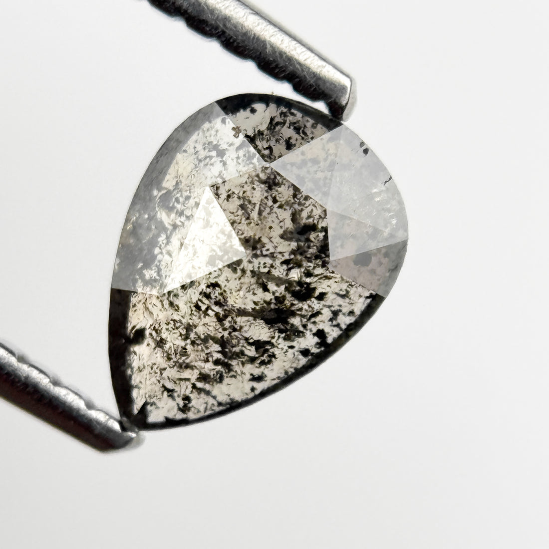 0.69 Ct Pear Rose Cut Grey Natural Salt and Pepper Diamond