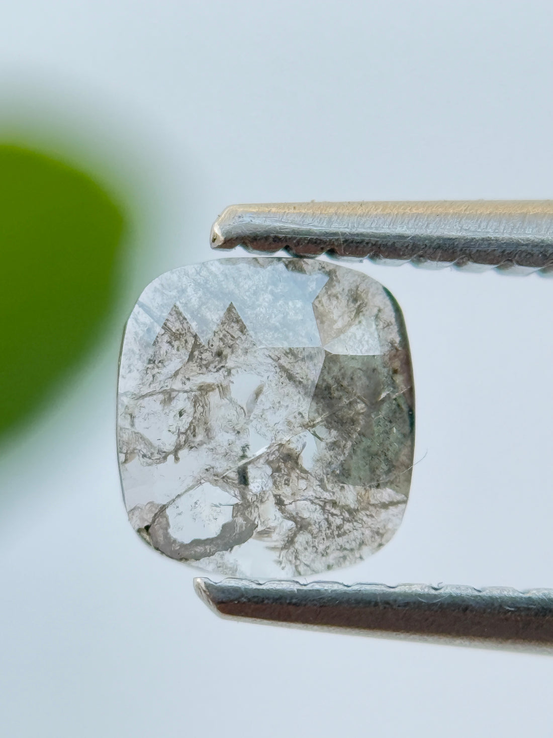 0.47 Ct Cushion Rose Cut Grey Natural Salt and Pepper Diamond