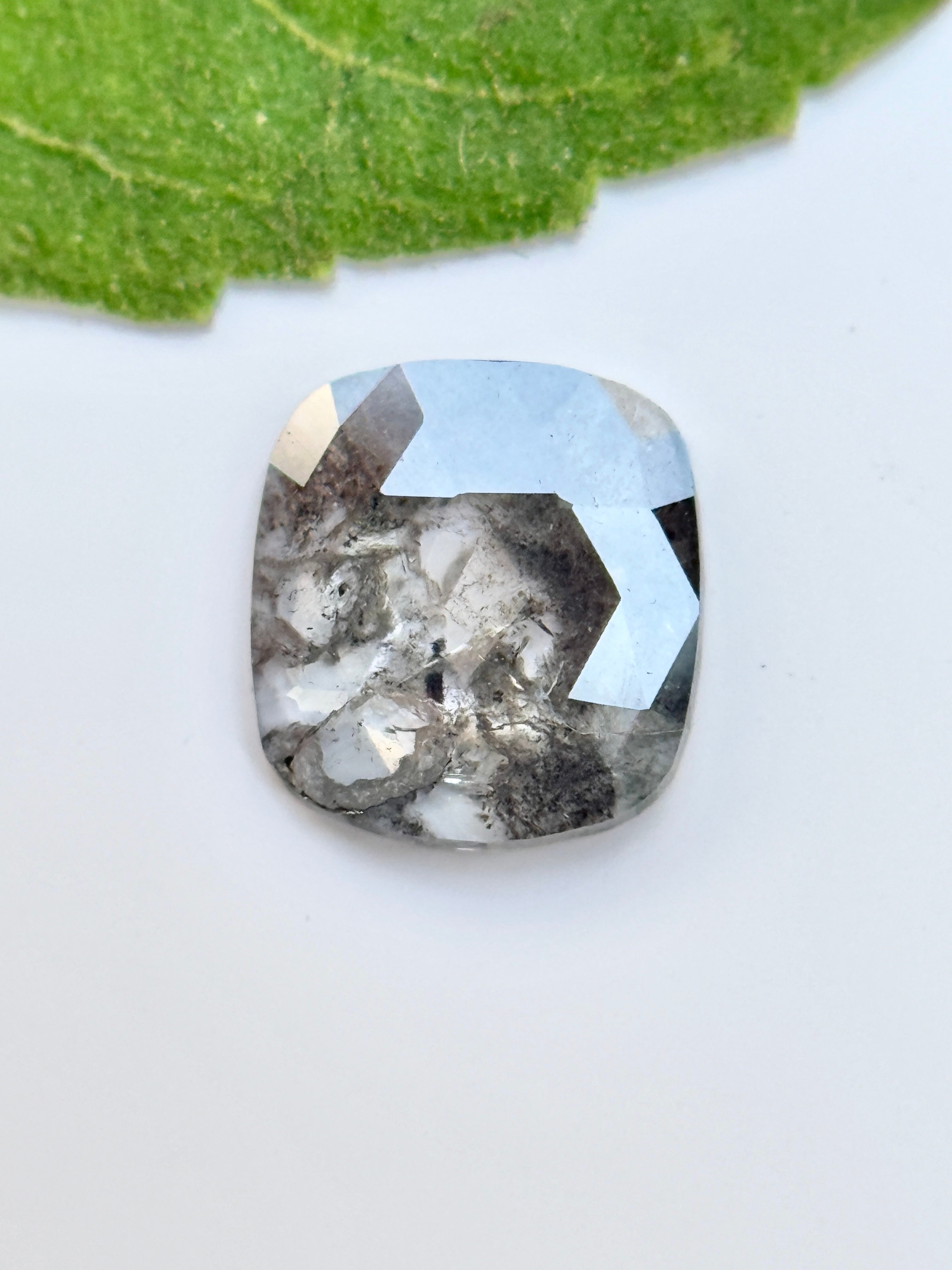 0.47 Ct Cushion Rose Cut Grey Natural Salt and Pepper Diamond