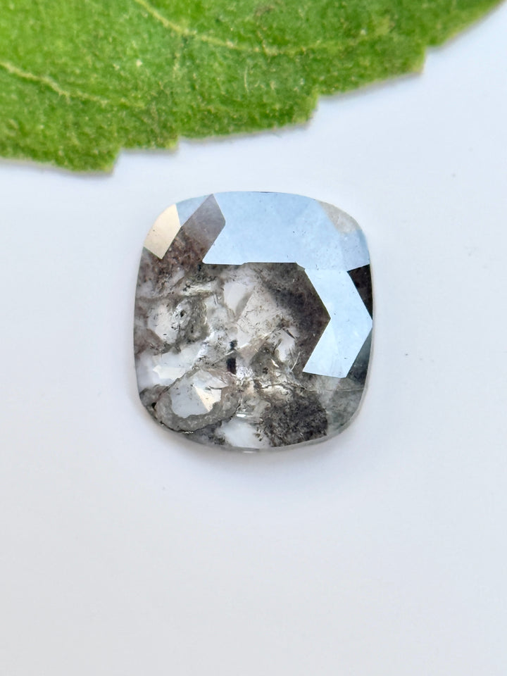 0.47 Ct Cushion Rose Cut Grey Natural Salt and Pepper Diamond