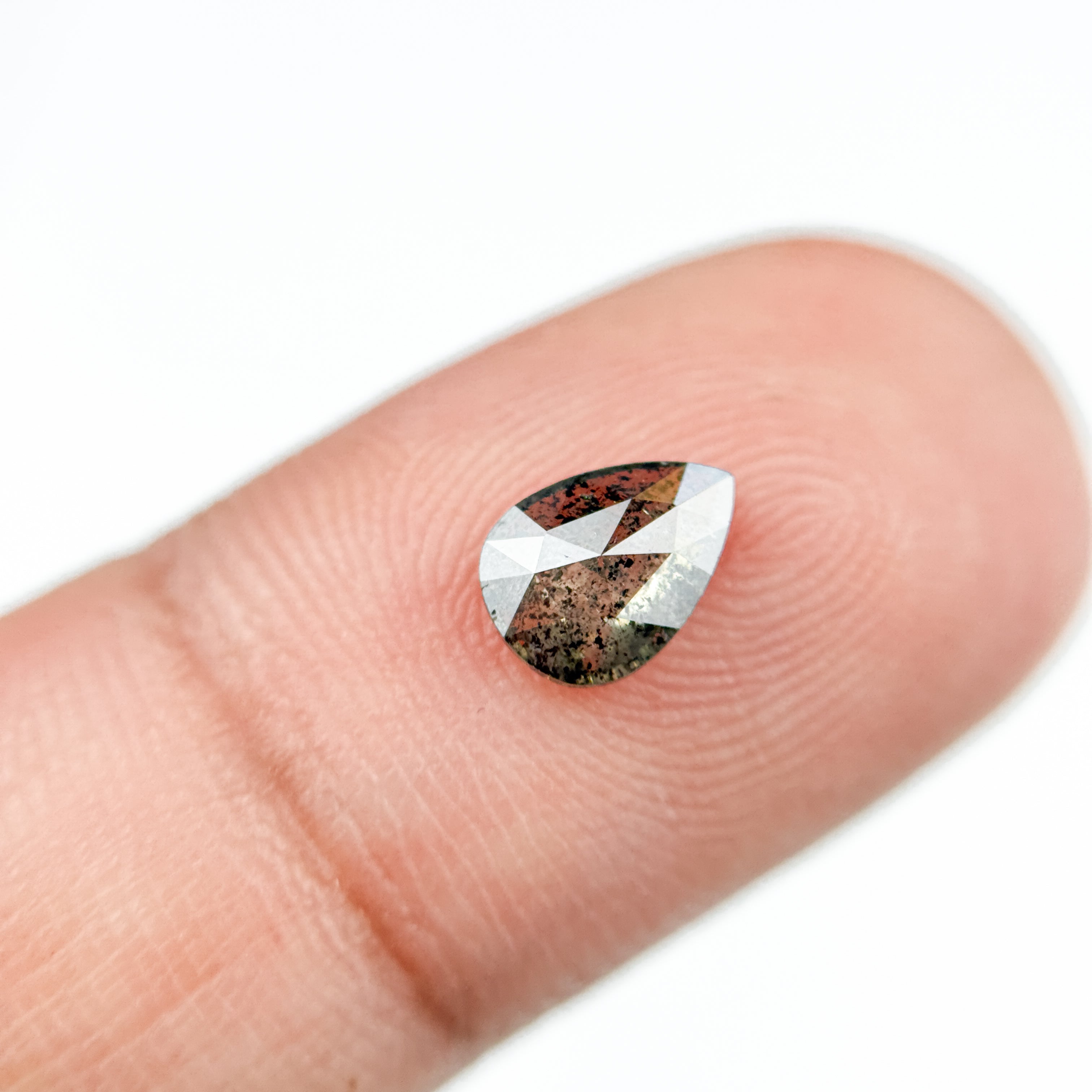 0.69 Ct Pear Rose Cut Grey Natural Salt and Pepper Diamond