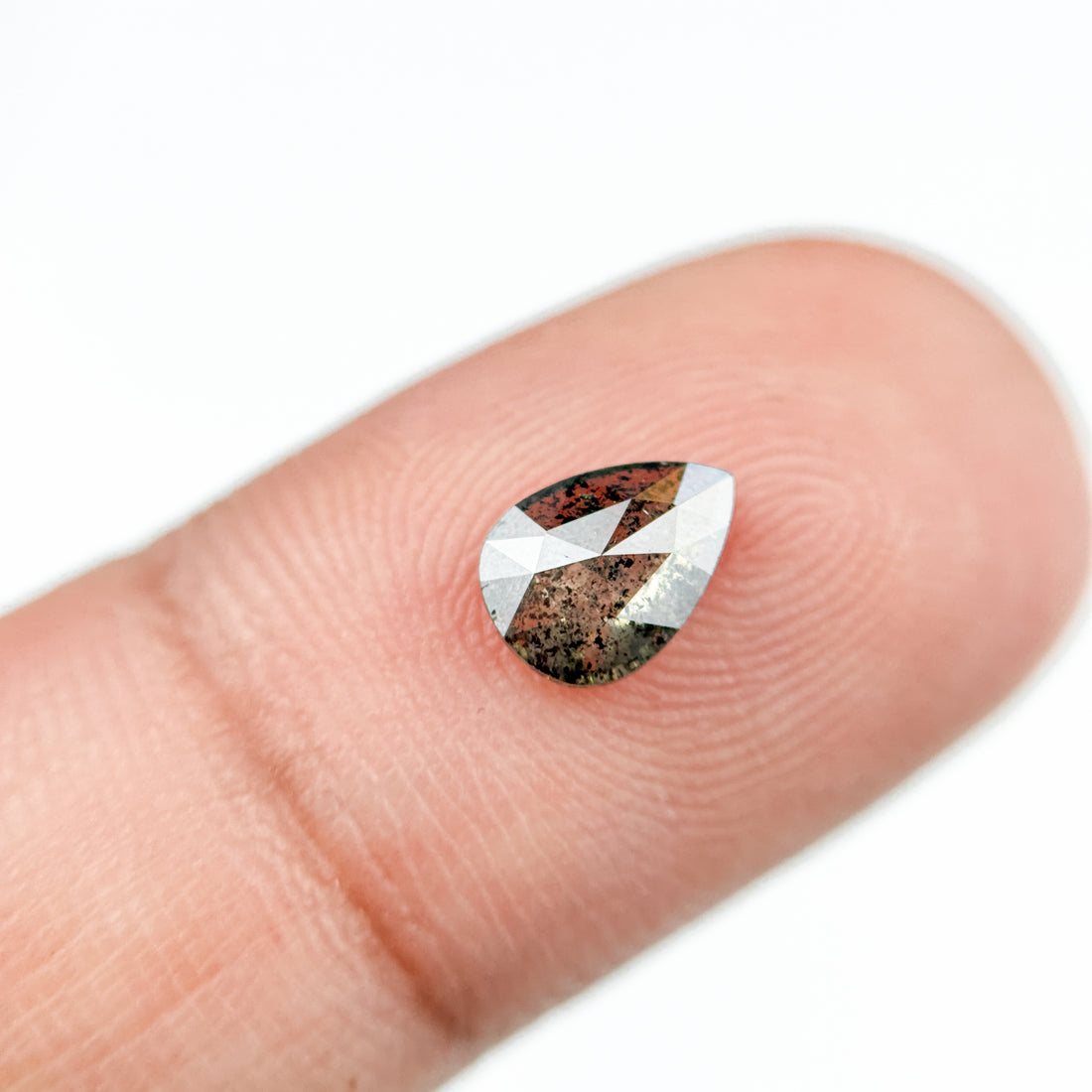 0.69 Ct Pear Rose Cut Grey Natural Salt and Pepper Diamond