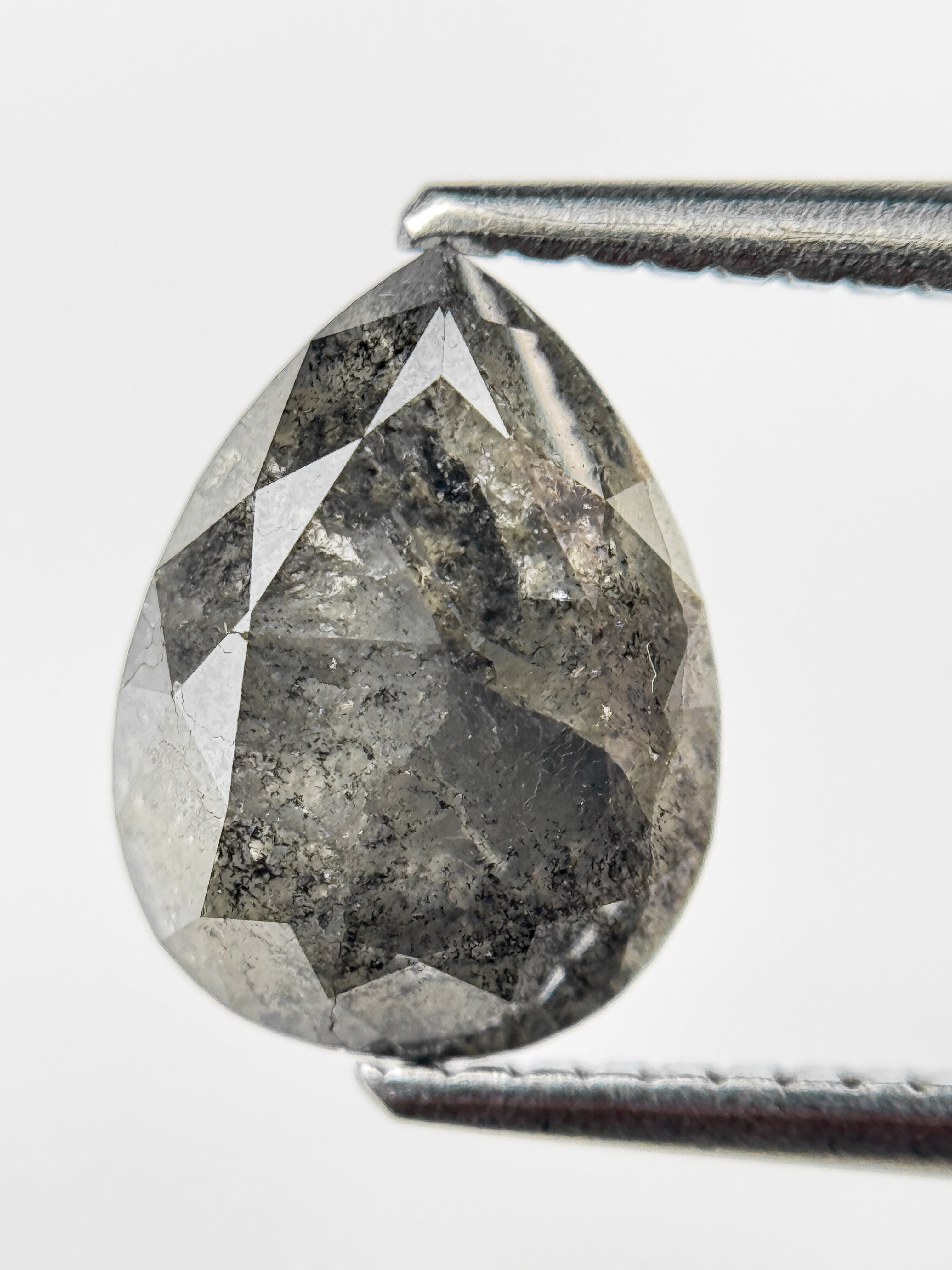 2.75 Ct Pear Rose Cut Grey Natural Salt and Pepper Diamond