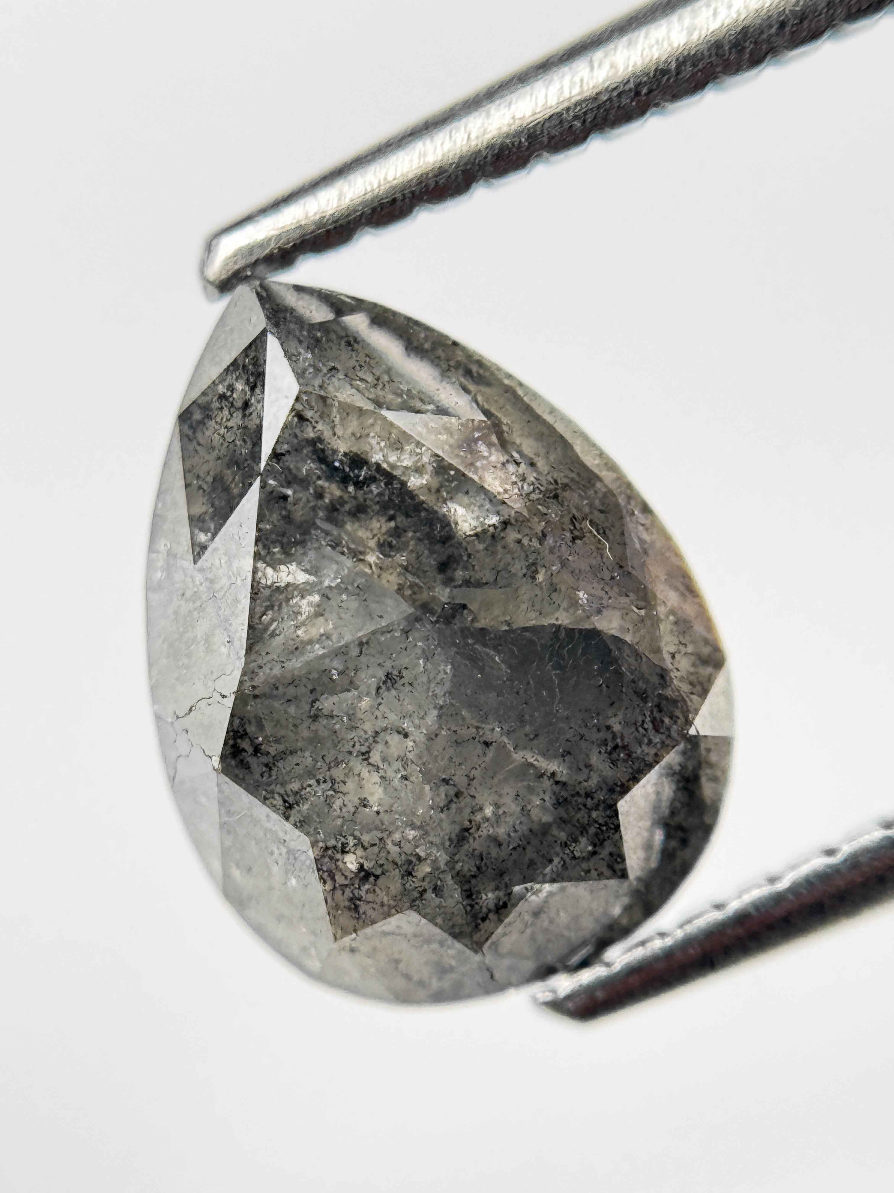 2.75 Ct Pear Rose Cut Grey Natural Salt and Pepper Diamond