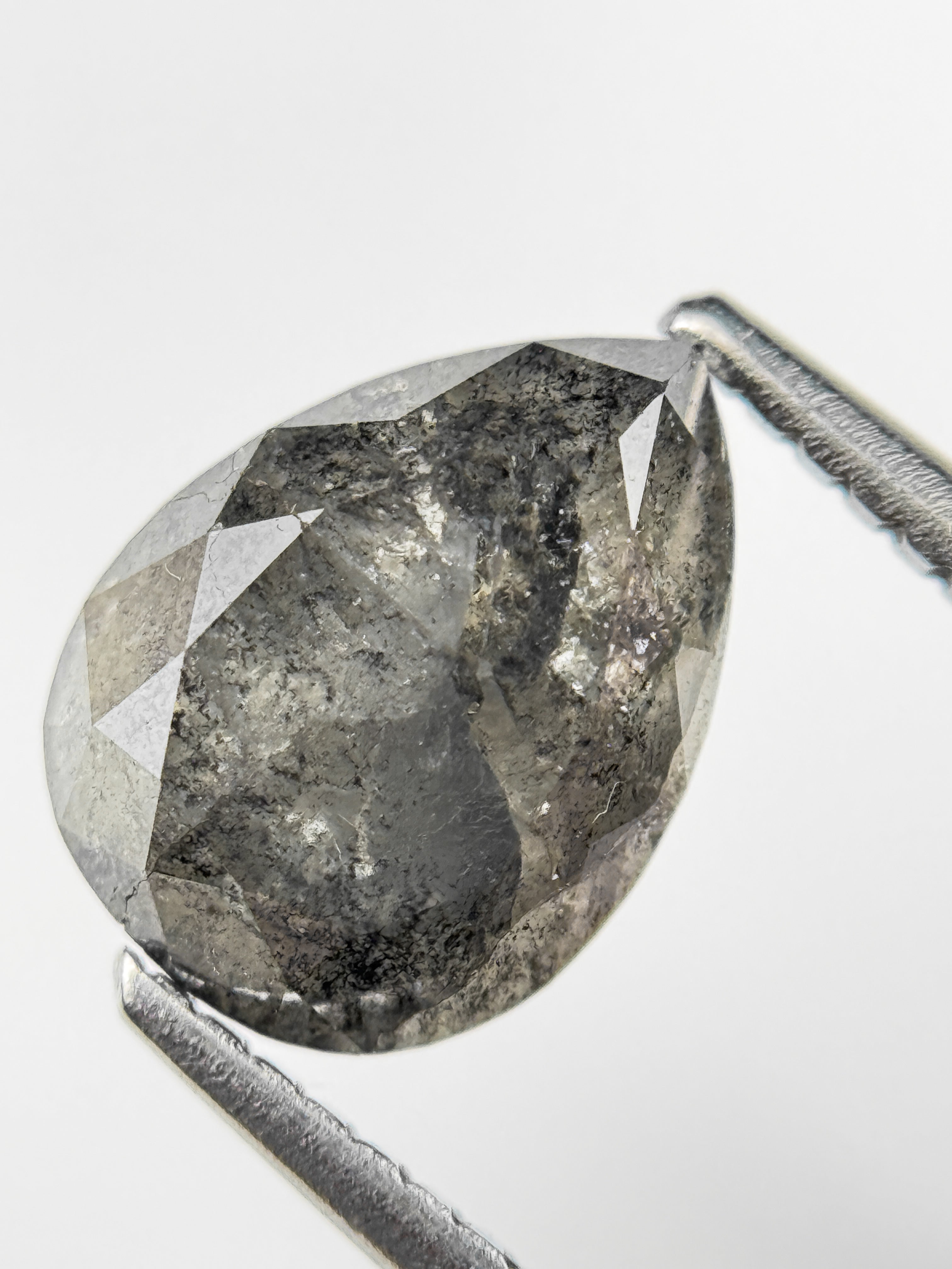 2.75 Ct Pear Rose Cut Grey Natural Salt and Pepper Diamond