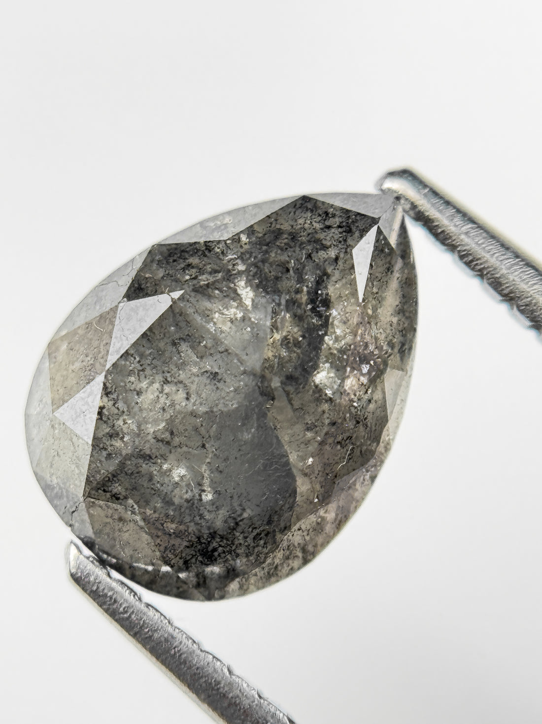 2.75 Ct Pear Rose Cut Grey Natural Salt and Pepper Diamond