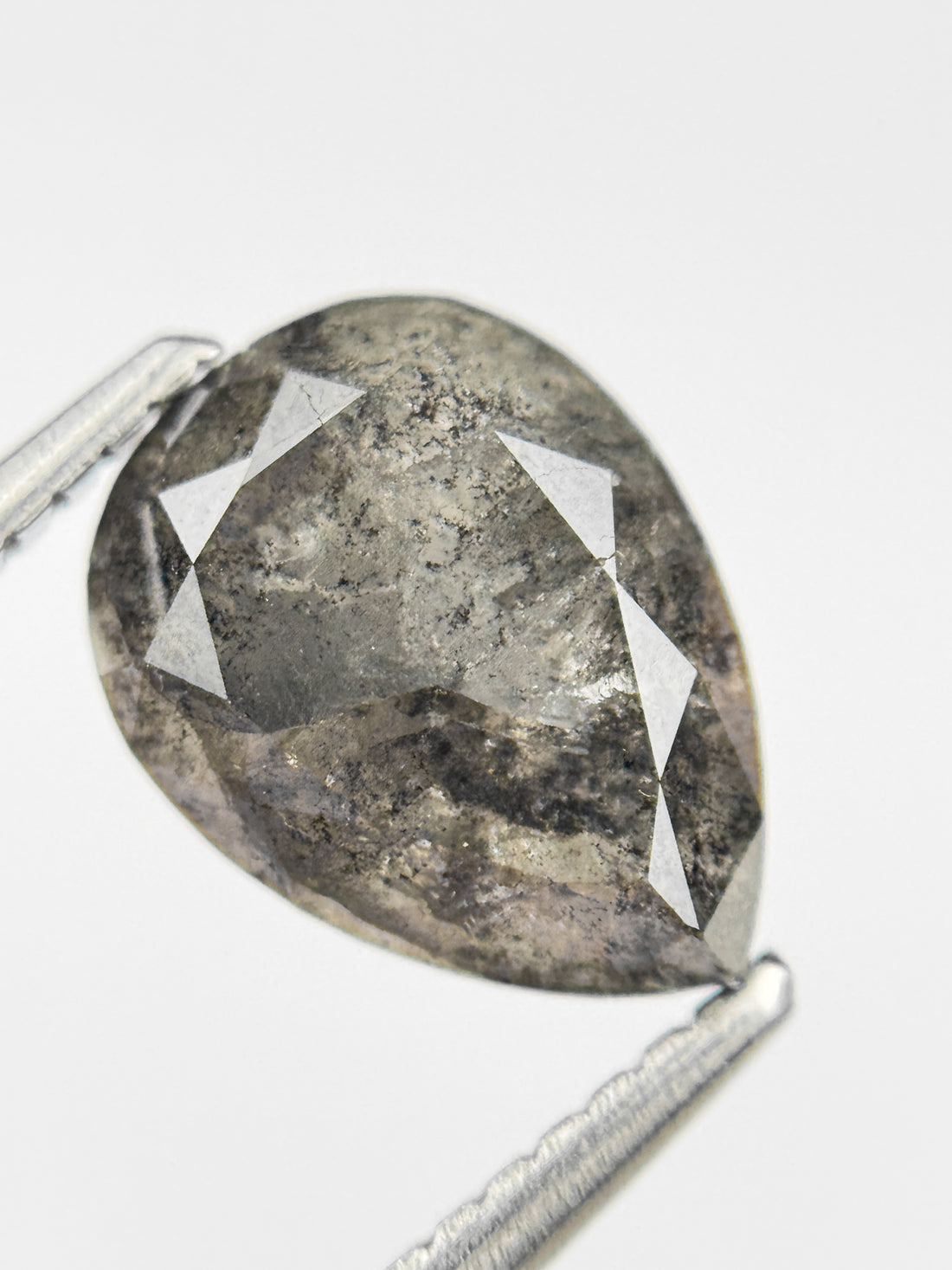 2.75 Ct Pear Rose Cut Grey Natural Salt and Pepper Diamond